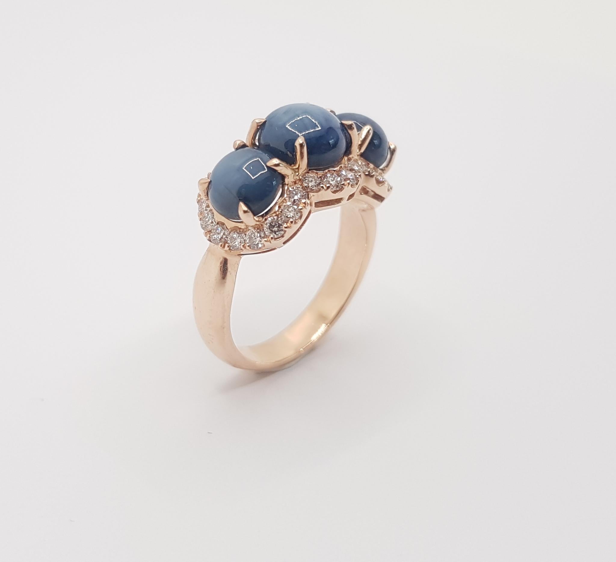 Blue Star Sapphire with Diamond Ring Set in 18 Karat Rose Gold Settings 6