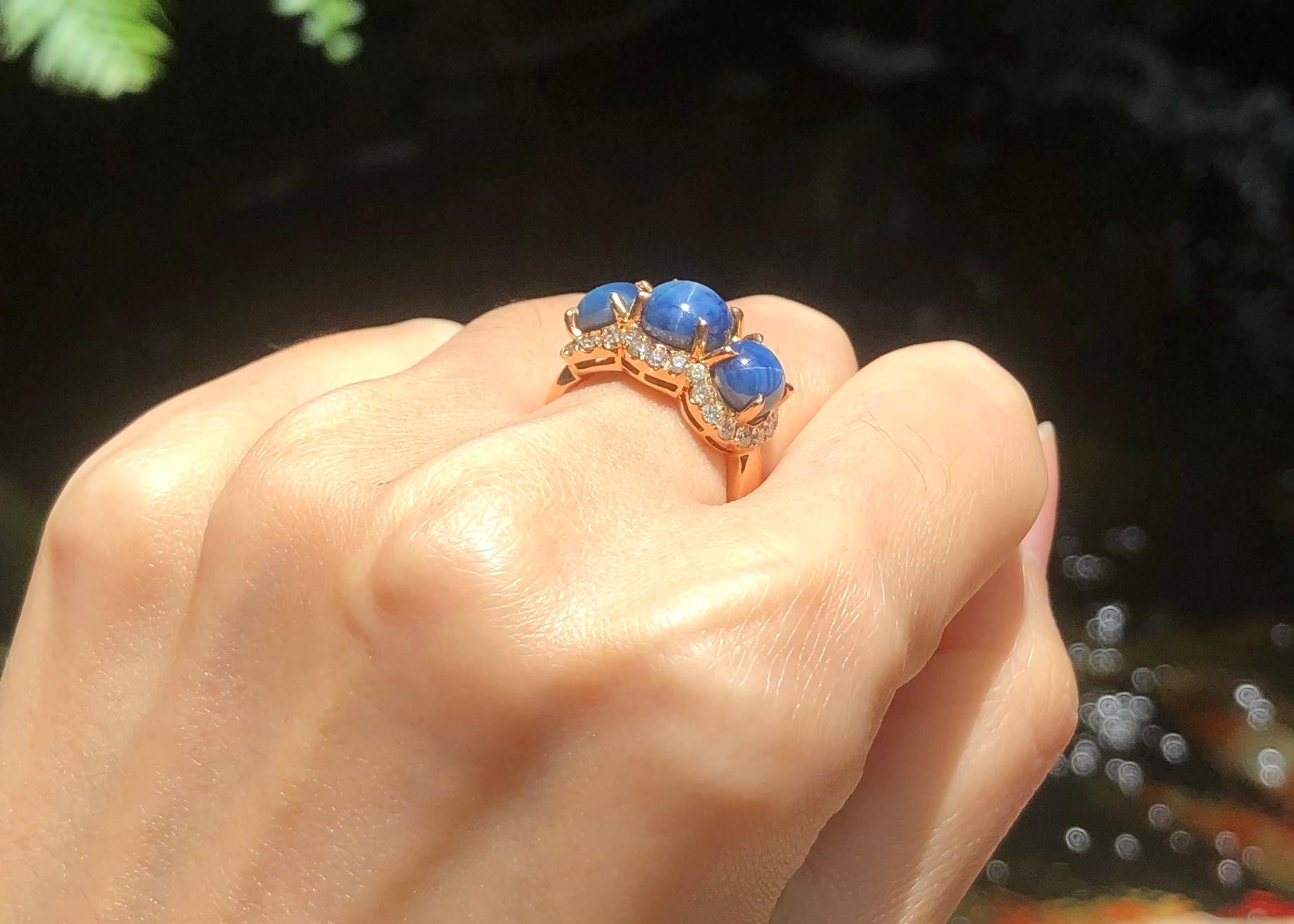 Blue Star Sapphire 6.07 carats with Diamond 0.66 carat Ring set in 18 Karat Rose Gold Settings

Width:  2.0cm 
Length: 1.1 cm
Ring Size: 54
Total Weight: 7.91 grams



