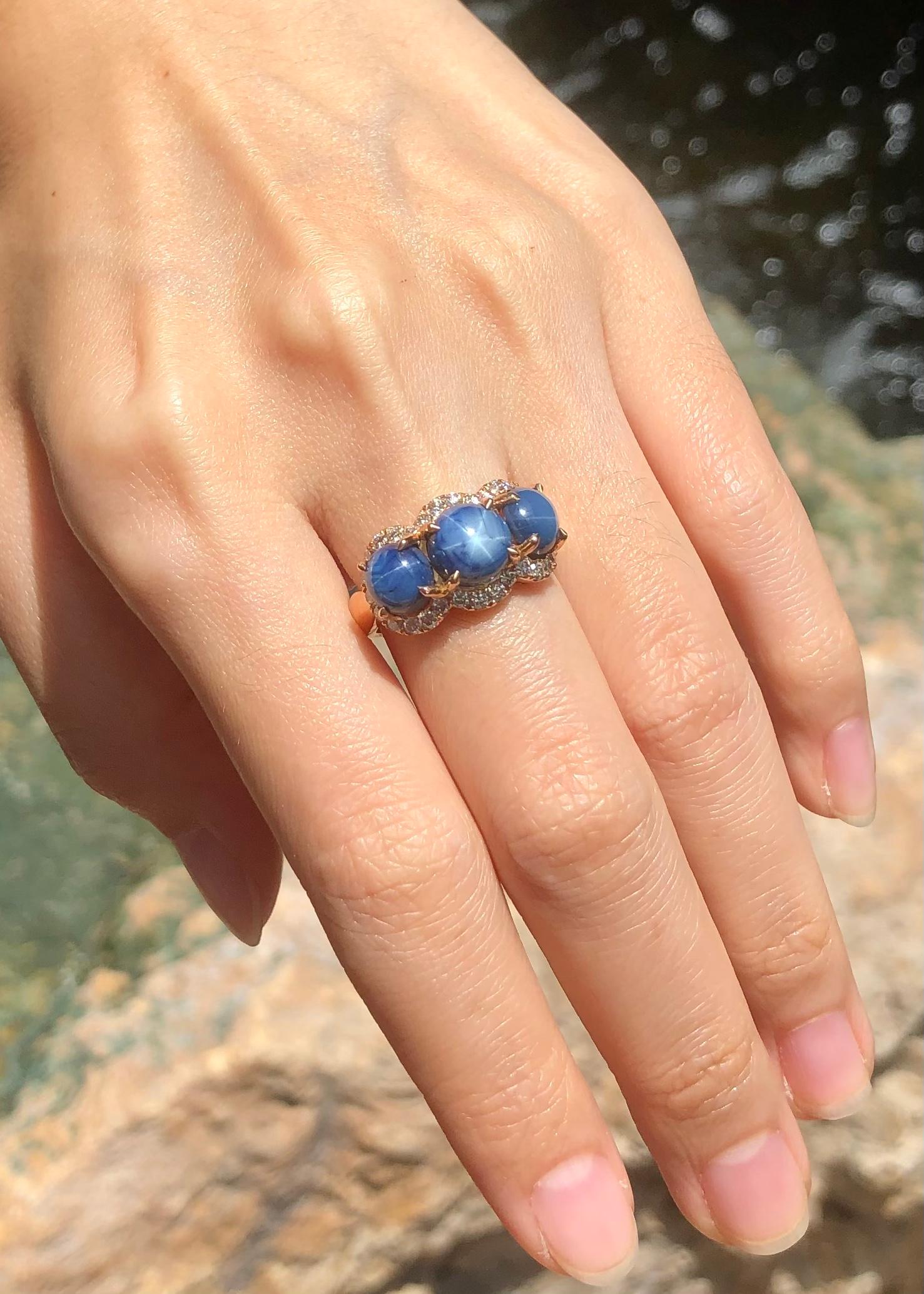 Cabochon Blue Star Sapphire with Diamond Ring Set in 18 Karat Rose Gold Settings