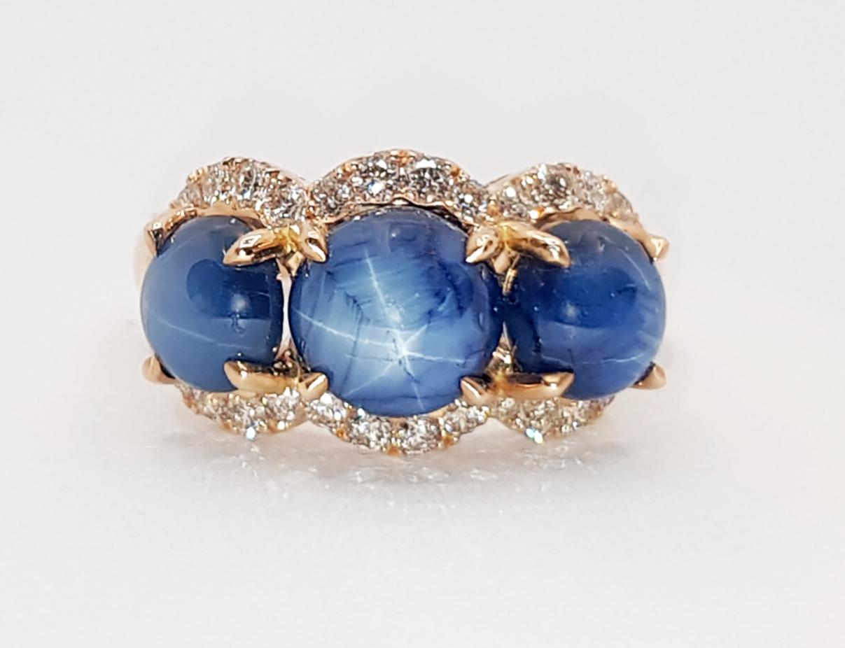 Blue Star Sapphire with Diamond Ring Set in 18 Karat Rose Gold Settings 2