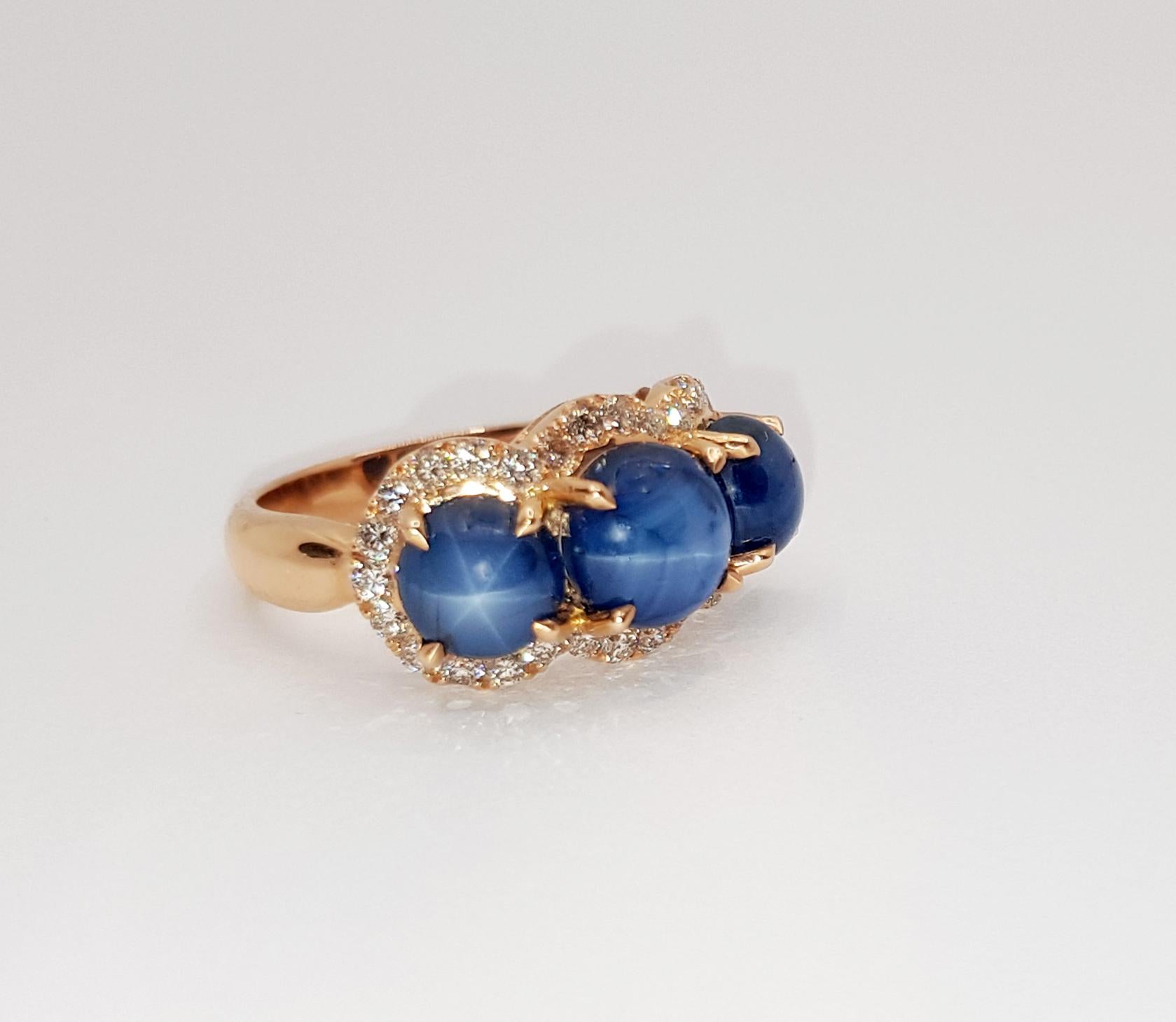 Blue Star Sapphire with Diamond Ring Set in 18 Karat Rose Gold Settings 3