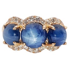 Blue Star Sapphire with Diamond Ring Set in 18 Karat Rose Gold Settings