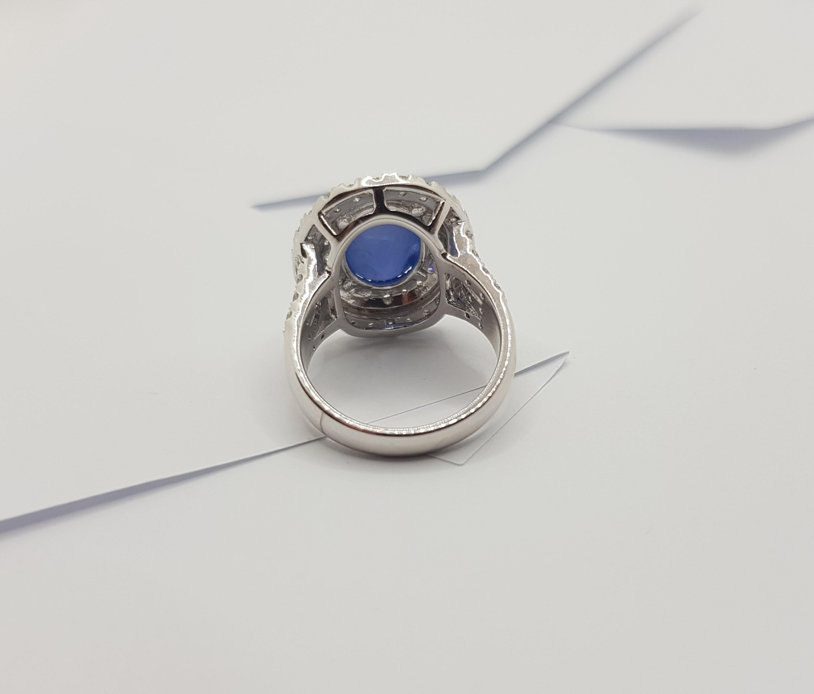 Blue Star Sapphire with Diamond Ring Set in 18 Karat White Gold Settings For Sale 5