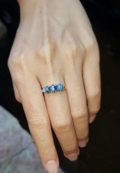 Blue Star Sapphire with Diamond Ring Set in 18 Karat White Gold Settings