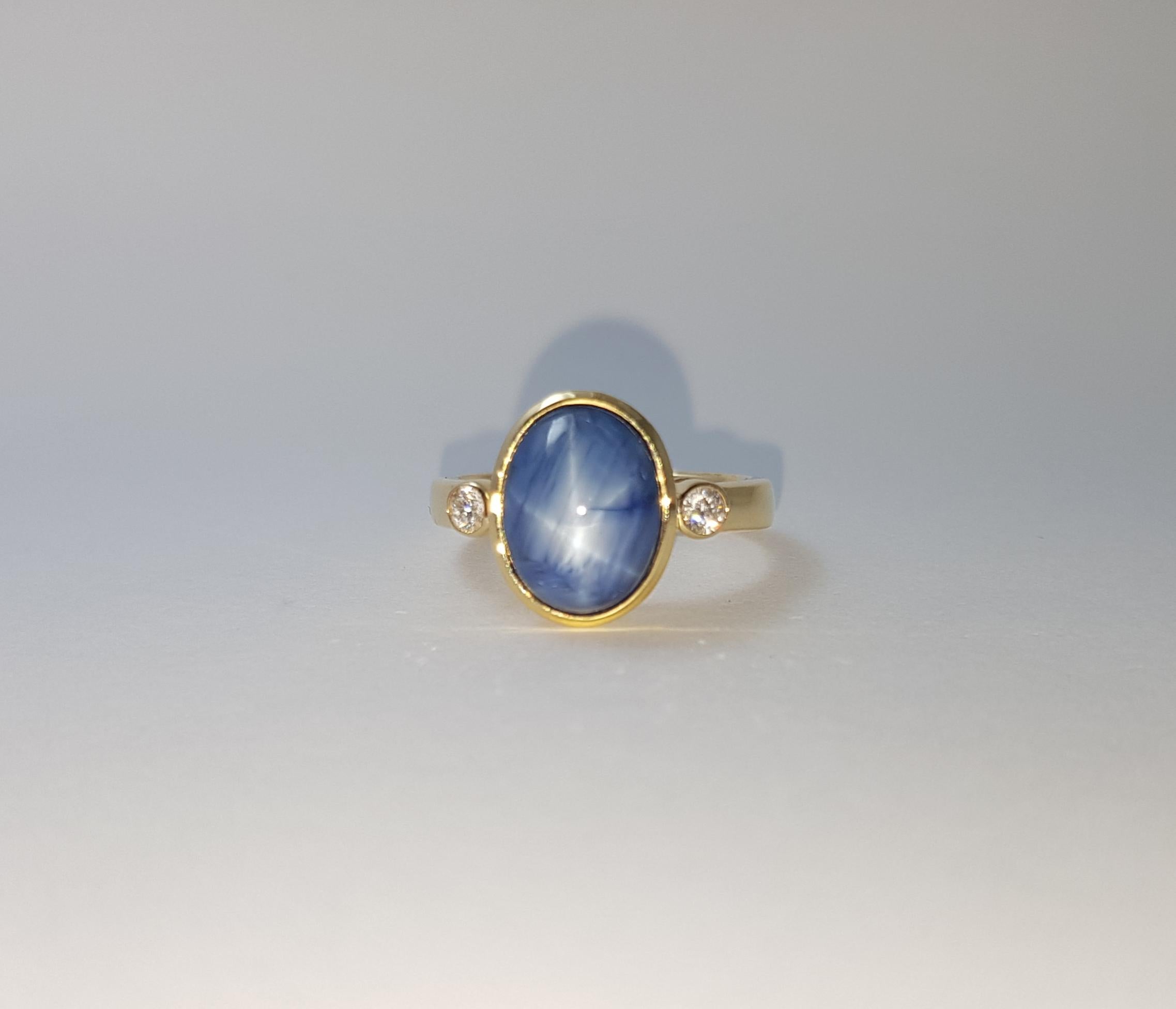 Blauer Sternsaphir mit Diamantring in 18K Goldfassungen gefasst im Angebot 4