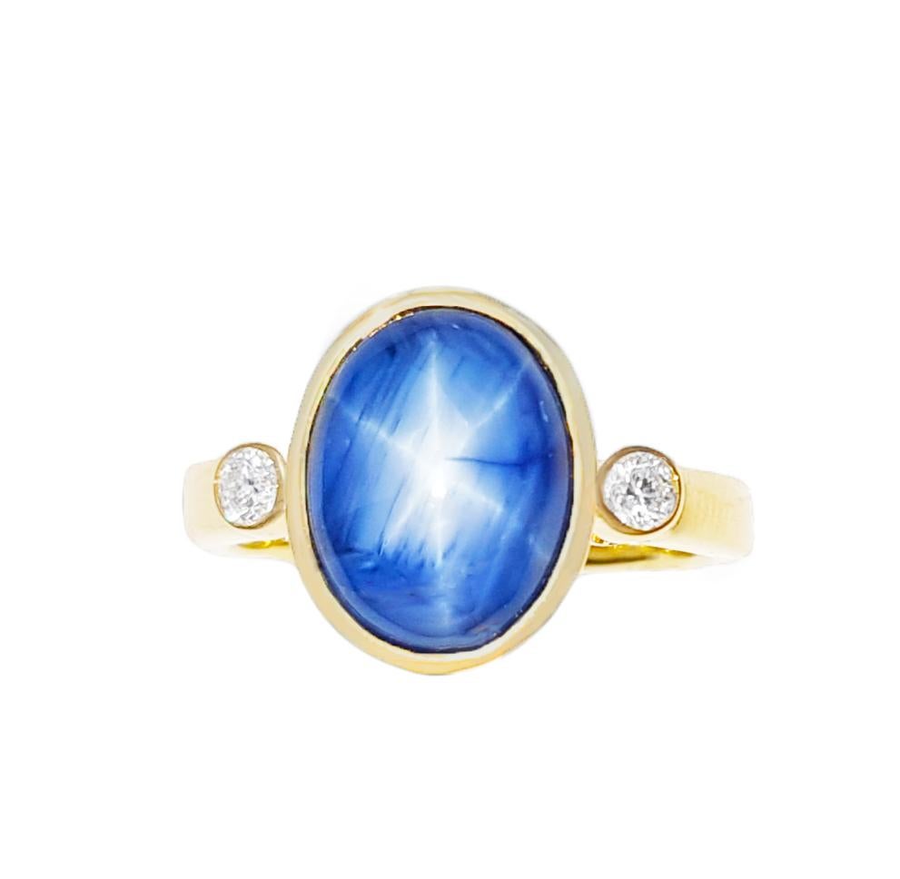 Blauer Sternsaphir mit Diamantring in 18K Goldfassungen gefasst im Angebot 2