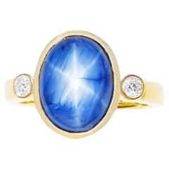 Blue Star Sapphire with Diamond Ring set in 18K Gold Settings