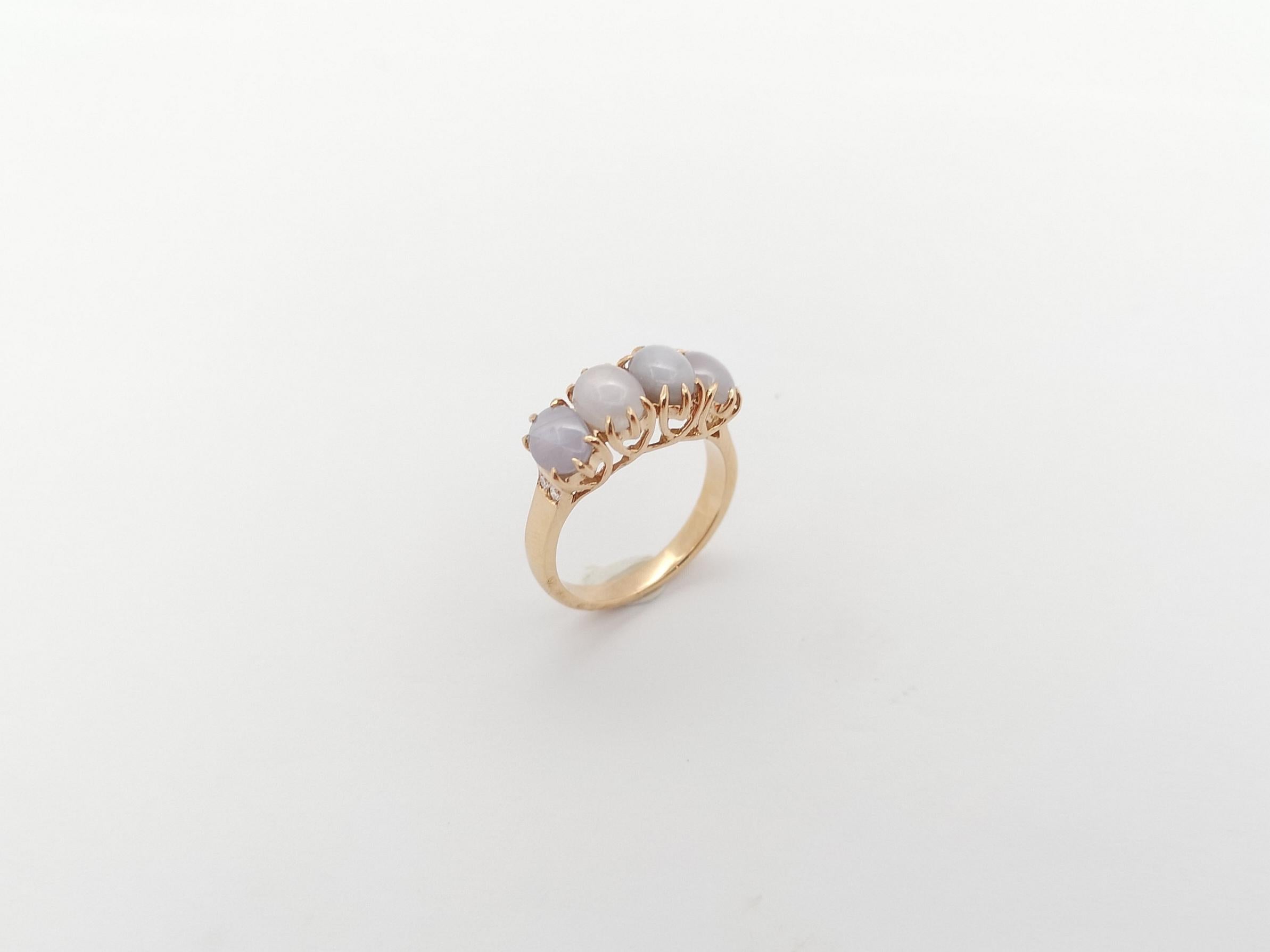 Blue Star Sapphire with Diamond Ring set in 18K Rose Gold Settings For Sale 4
