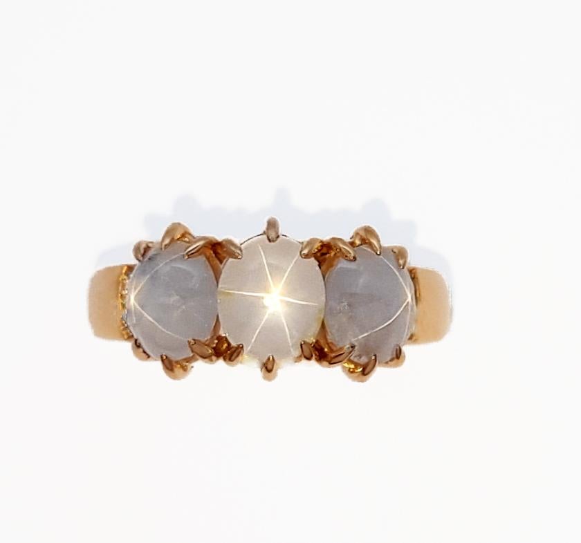 Blue Star Sapphire with Diamond Ring set in 18K Rose Gold Settings For Sale 5