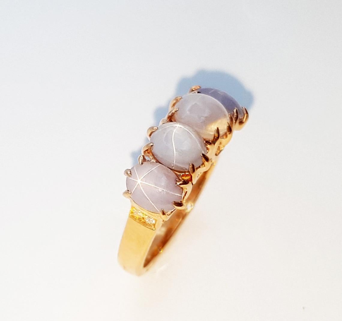 Blue Star Sapphire with Diamond Ring set in 18K Rose Gold Settings For Sale 5