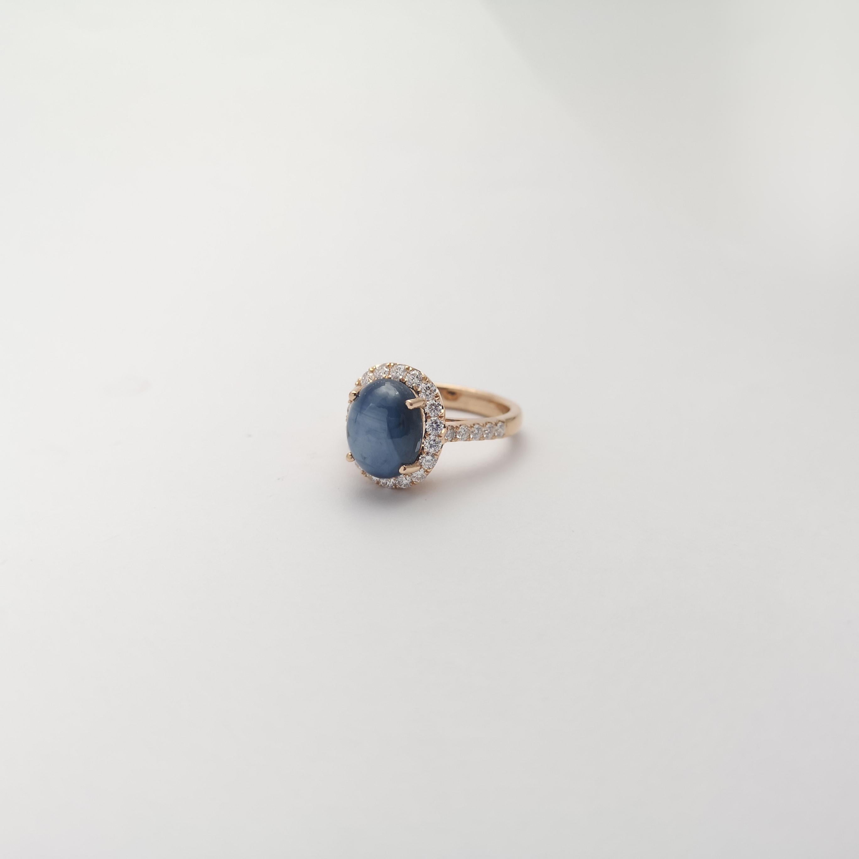 Blue Star Sapphire with Diamond Ring set in 18K Rose Gold Settings For Sale 5