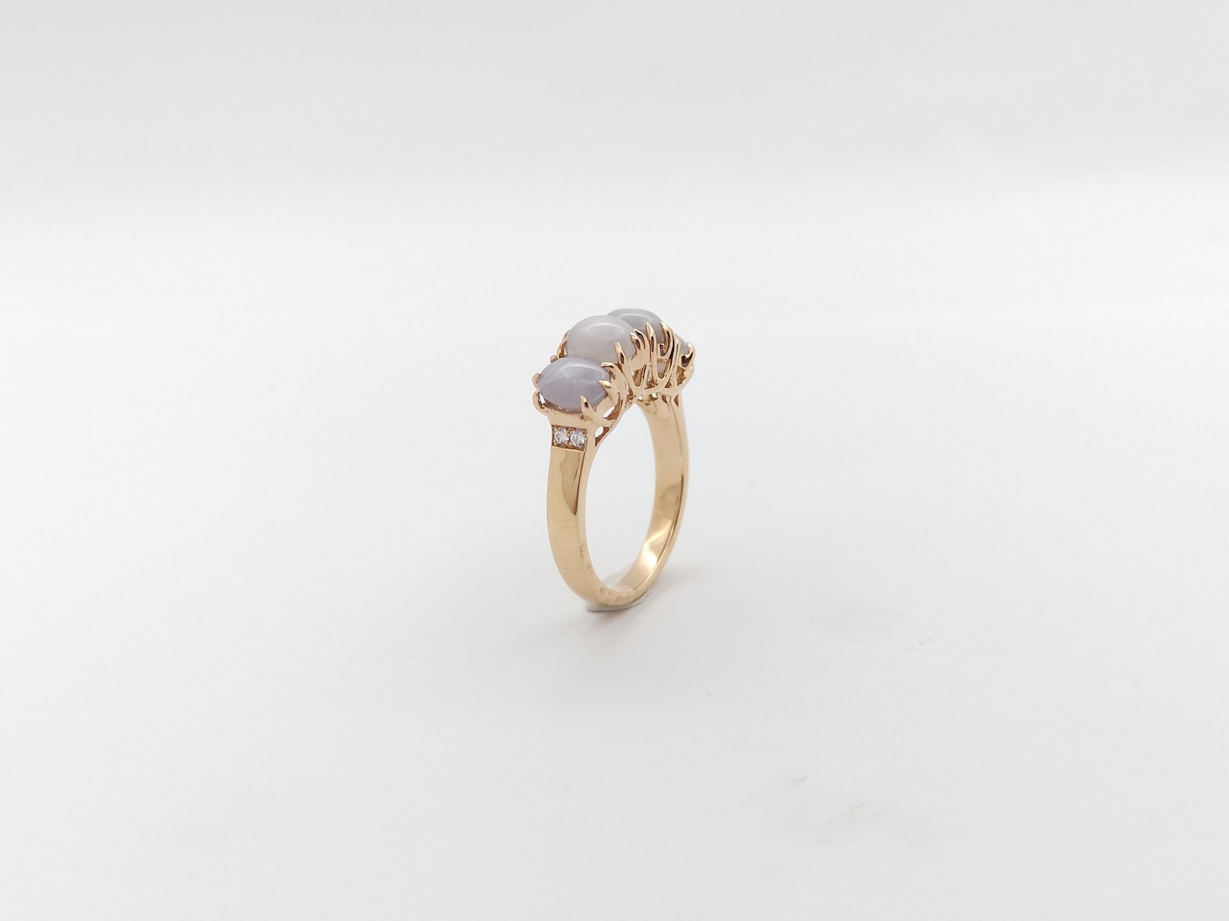Blue Star Sapphire with Diamond Ring set in 18K Rose Gold Settings For Sale 6