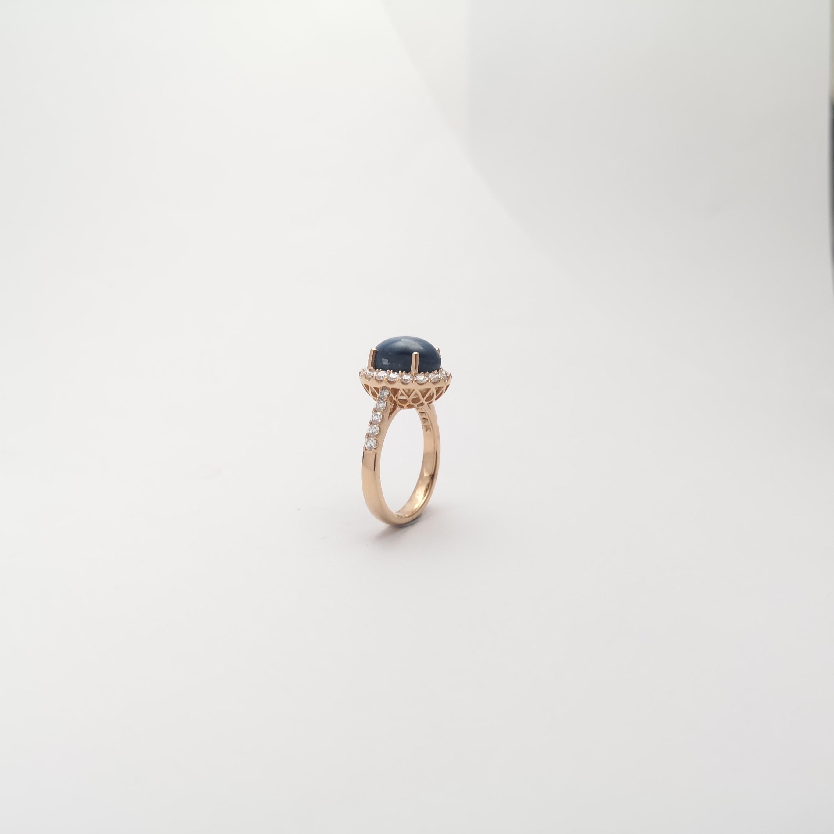 Blue Star Sapphire with Diamond Ring set in 18K Rose Gold Settings For Sale 9