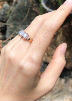 Blue Star Sapphire with Diamond Ring set in 18K Rose Gold Settings
