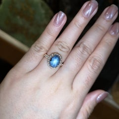 Blue Star Sapphire with Diamond Ring set in 18K Rose Gold Settings