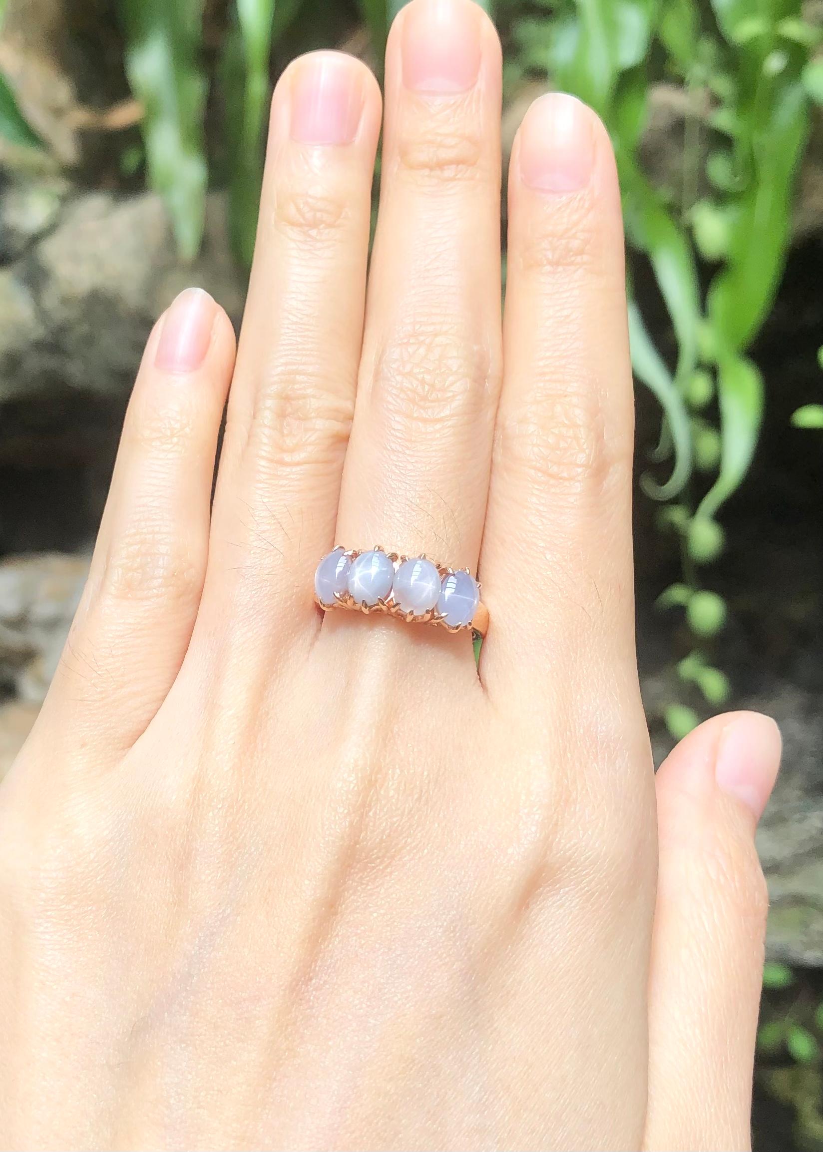 Contemporary Blue Star Sapphire with Diamond Ring set in 18K Rose Gold Settings For Sale