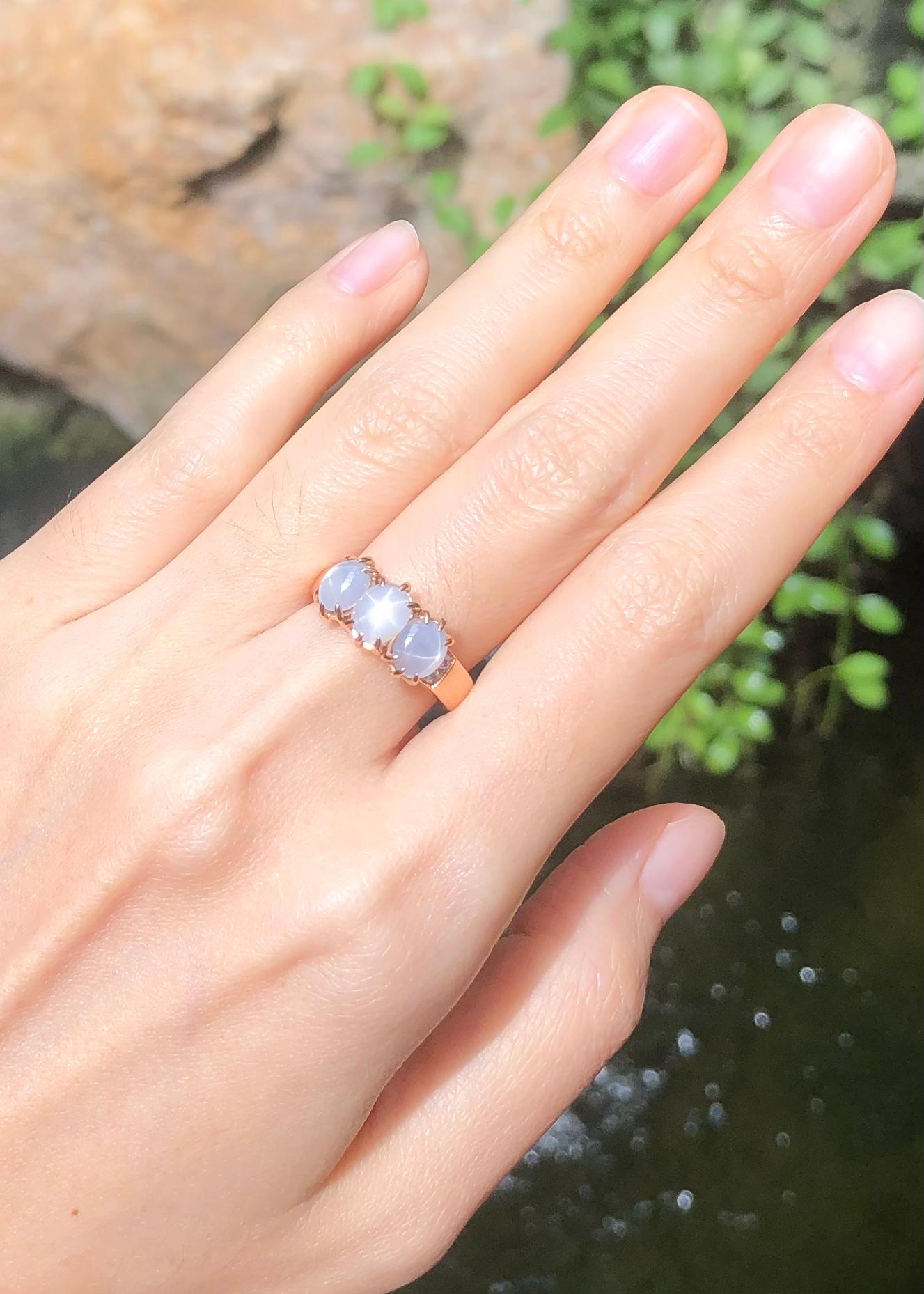 Cabochon Blue Star Sapphire with Diamond Ring set in 18K Rose Gold Settings For Sale