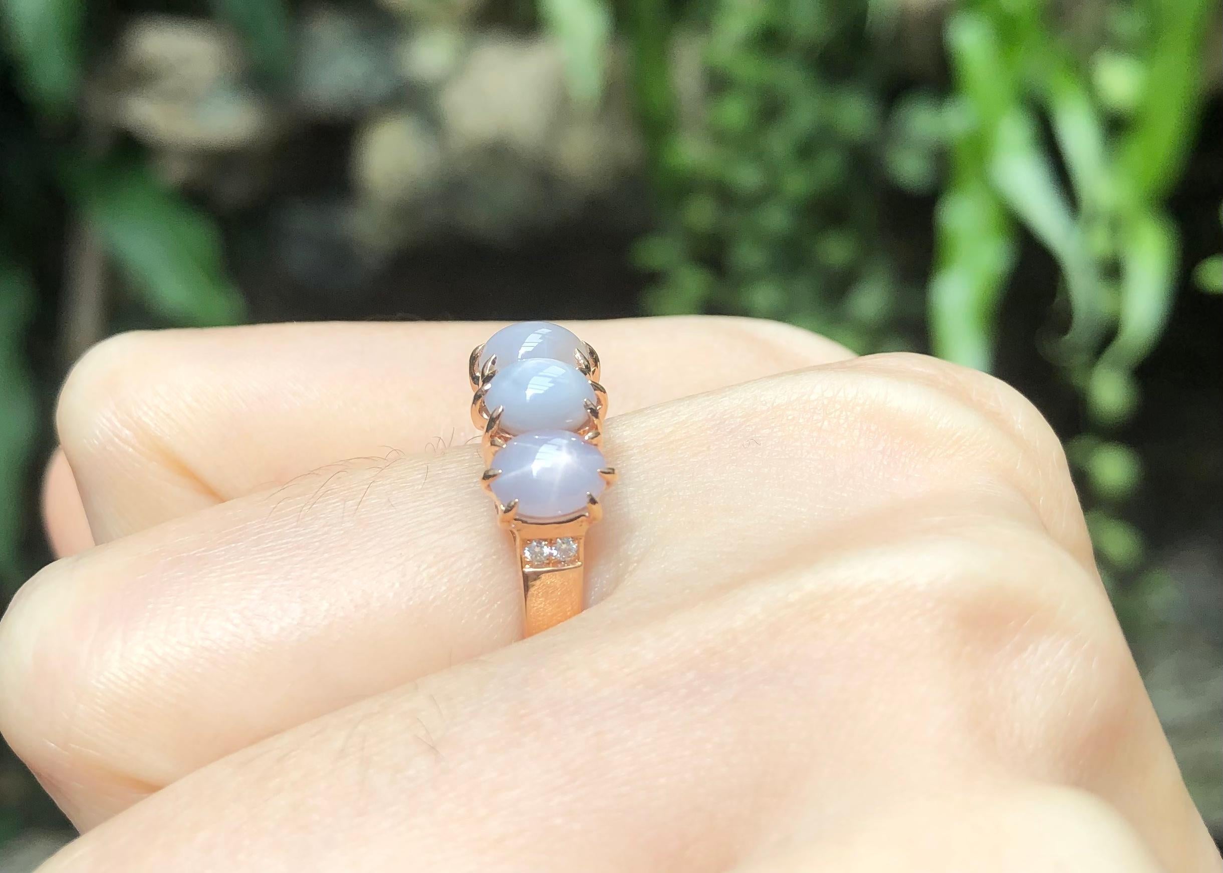 Cabochon Blue Star Sapphire with Diamond Ring set in 18K Rose Gold Settings For Sale