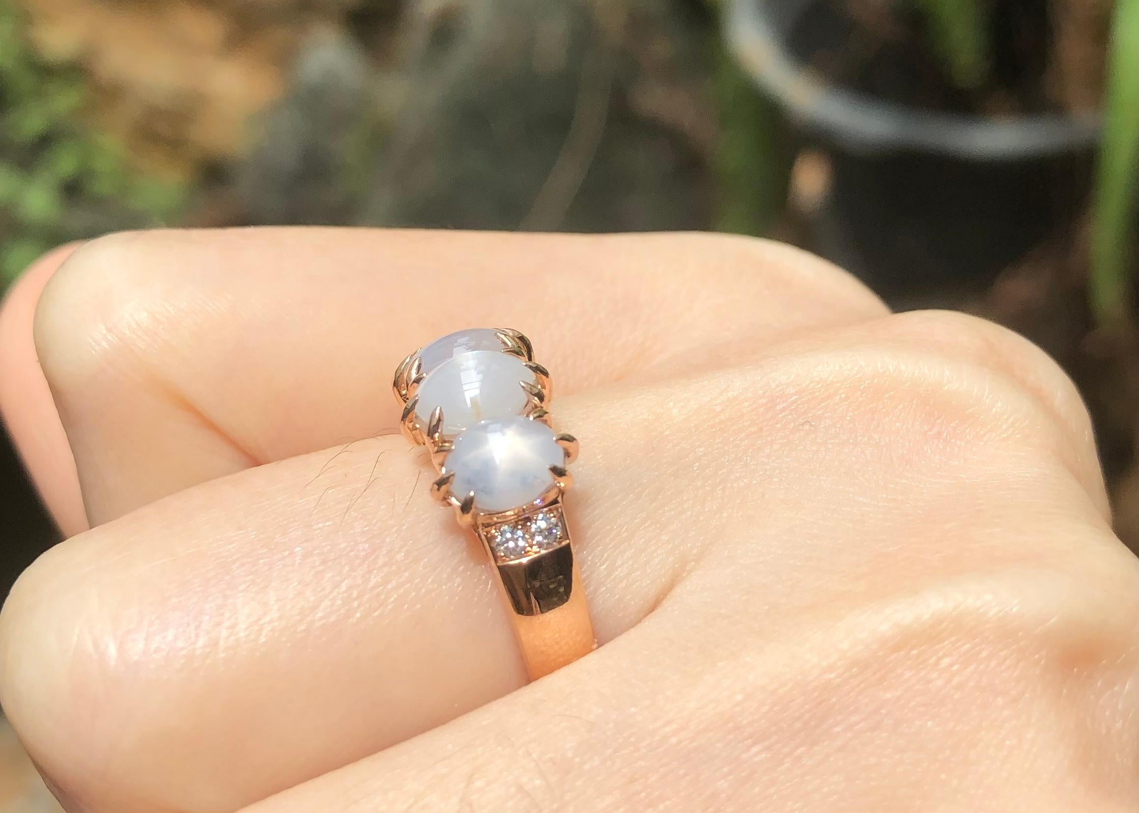 Women's or Men's Blue Star Sapphire with Diamond Ring set in 18K Rose Gold Settings For Sale