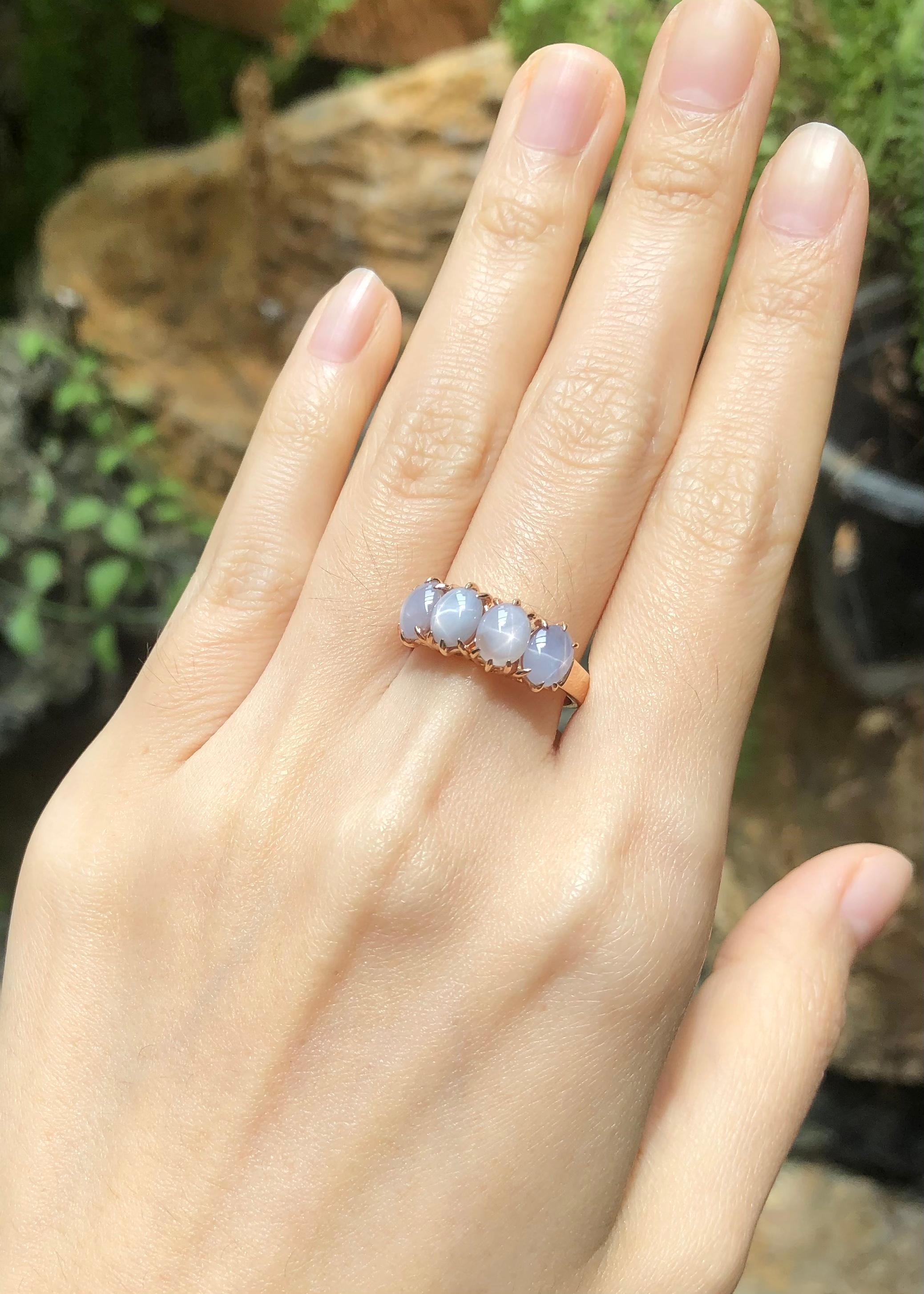 Women's or Men's Blue Star Sapphire with Diamond Ring set in 18K Rose Gold Settings For Sale