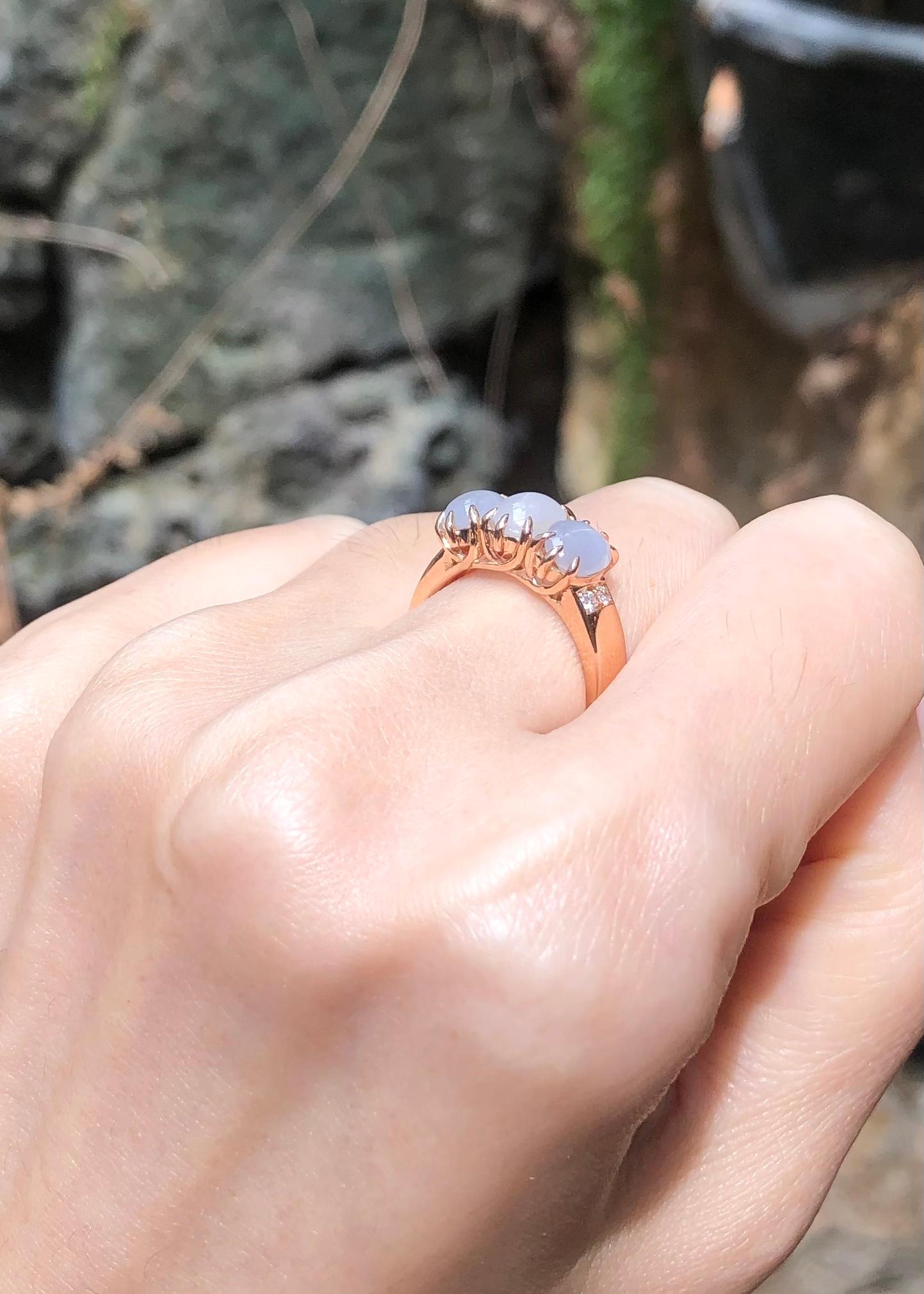 Blue Star Sapphire with Diamond Ring set in 18K Rose Gold Settings For Sale 1