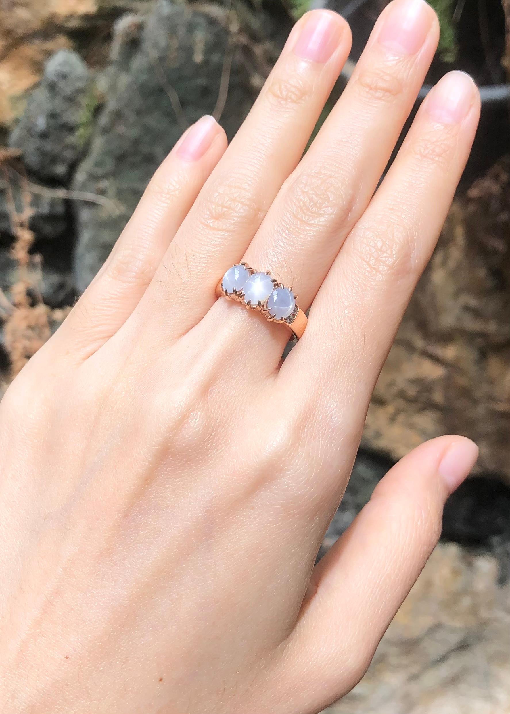 Blue Star Sapphire with Diamond Ring set in 18K Rose Gold Settings For Sale 2