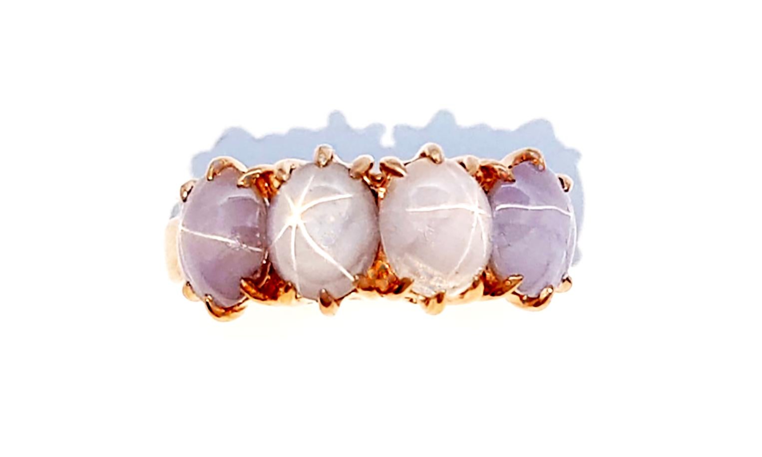 Blue Star Sapphire with Diamond Ring set in 18K Rose Gold Settings For Sale 3