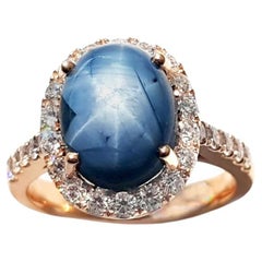 Zafiro Estrella Azul con Anillo de Diamantes engastados en Oro Rosa de 18K