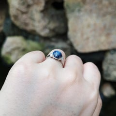 Blue Star Sapphire with Diamond Ring set in 18K White Gold Settings
