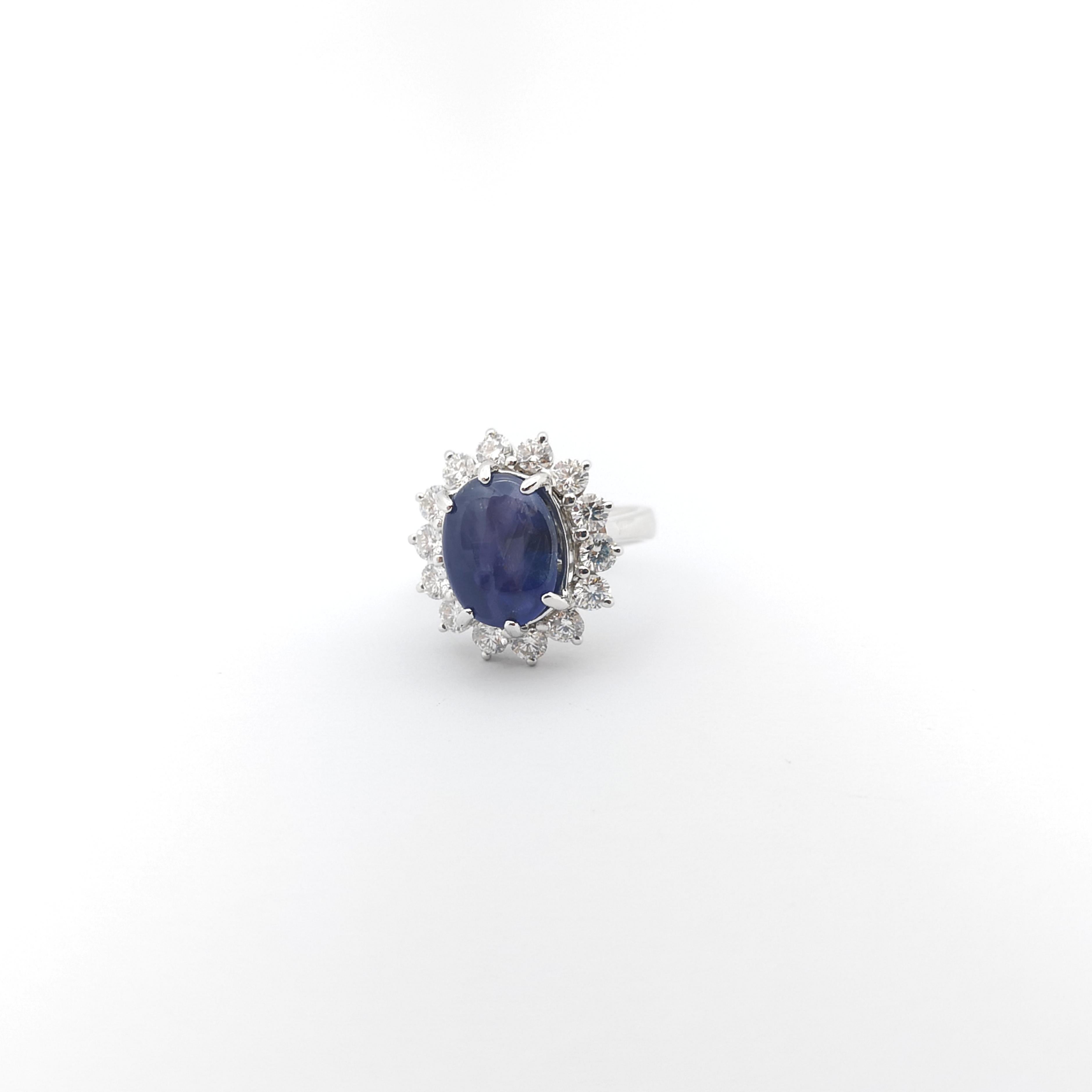 Blue Star Sapphire with Diamond Ring set in 18K White Gold Settings For Sale 1
