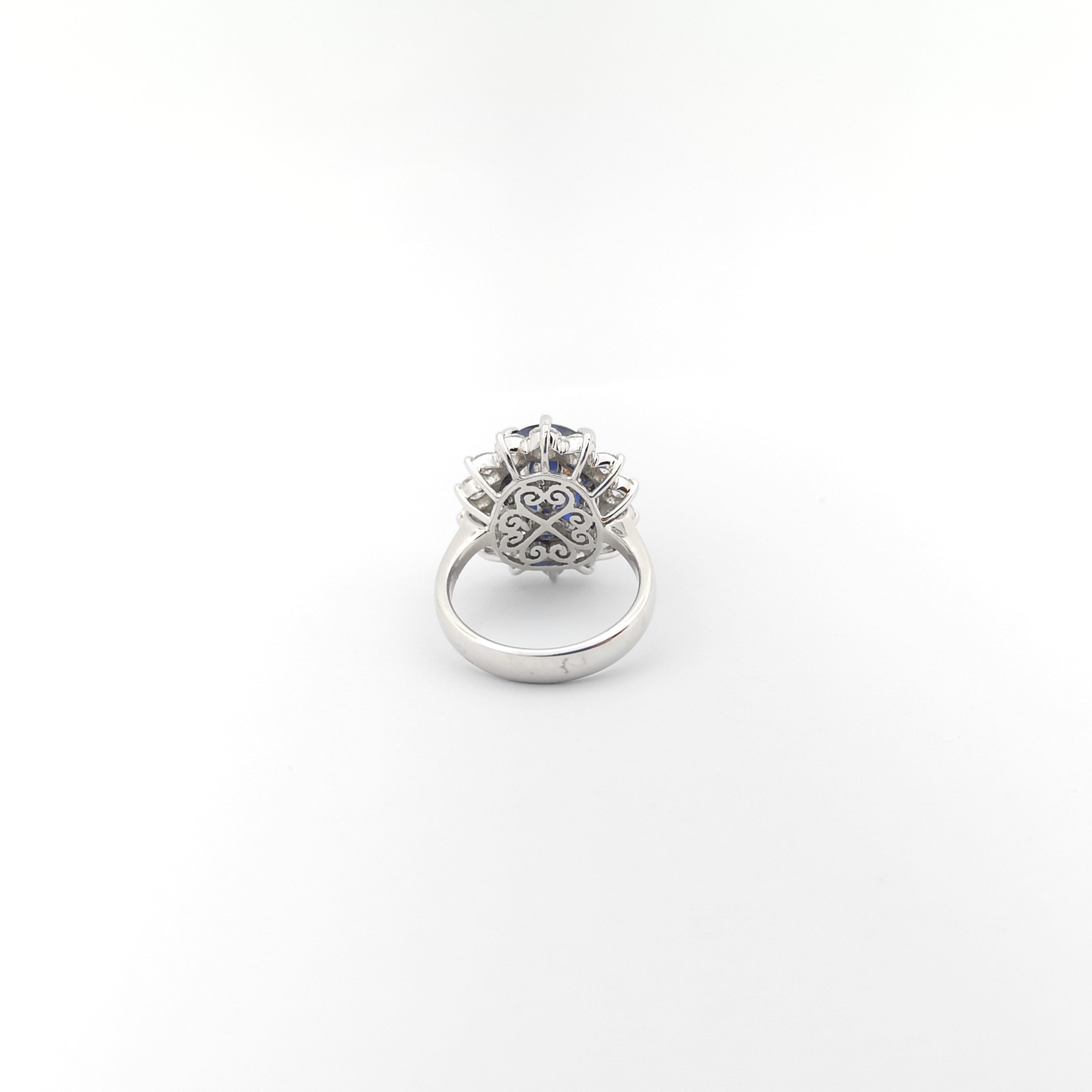 Blue Star Sapphire with Diamond Ring set in 18K White Gold Settings For Sale 2
