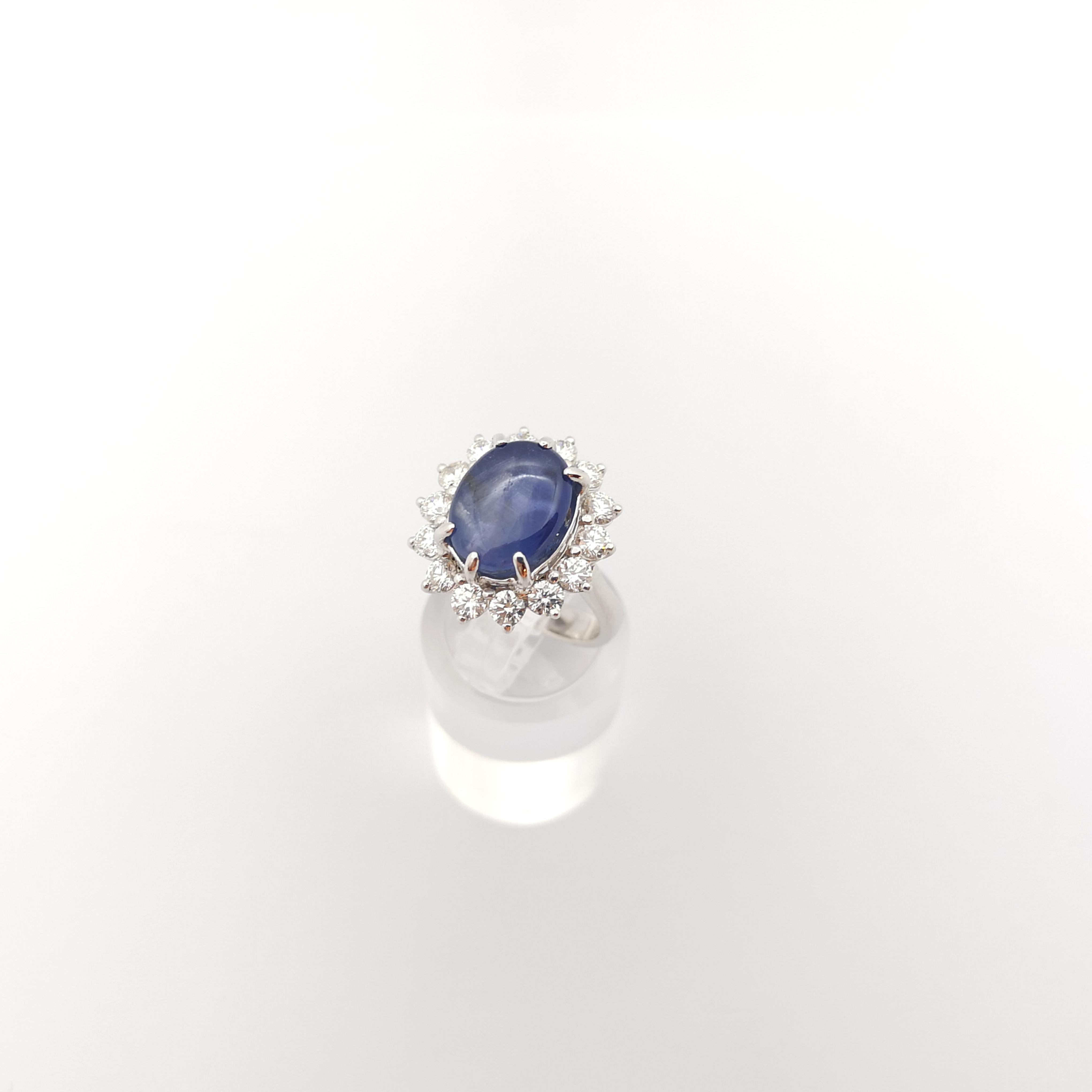 Blue Star Sapphire with Diamond Ring set in 18K White Gold Settings For Sale 3