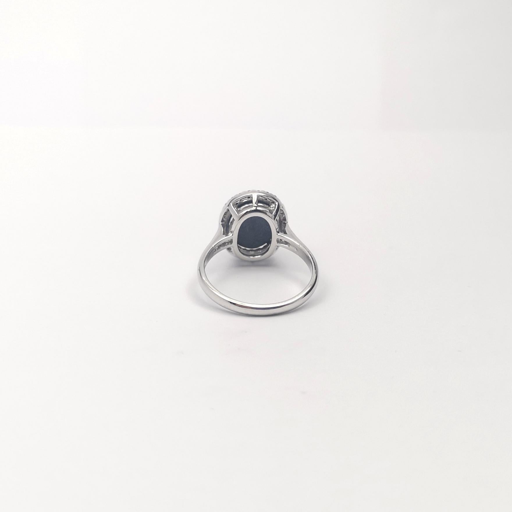 Blue Star Sapphire with Diamond Ring set in 18K White Gold Settings For Sale 3