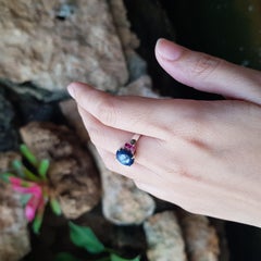Blue Star Sapphire with Ruby Ring set in 18K White Gold Settings