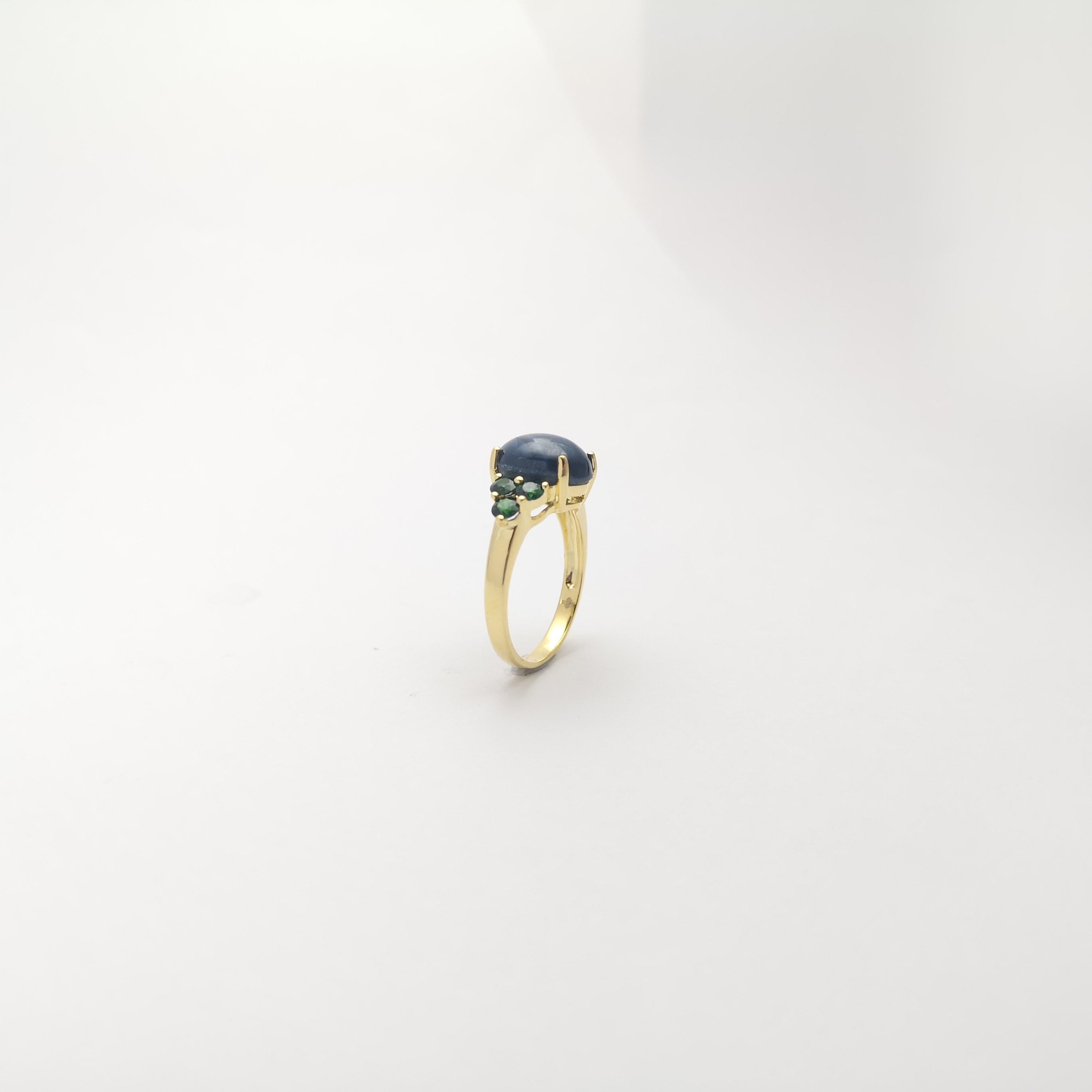 Blue Star Sapphire with Tsavorite Ring set in 18K Gold Settings For Sale 5