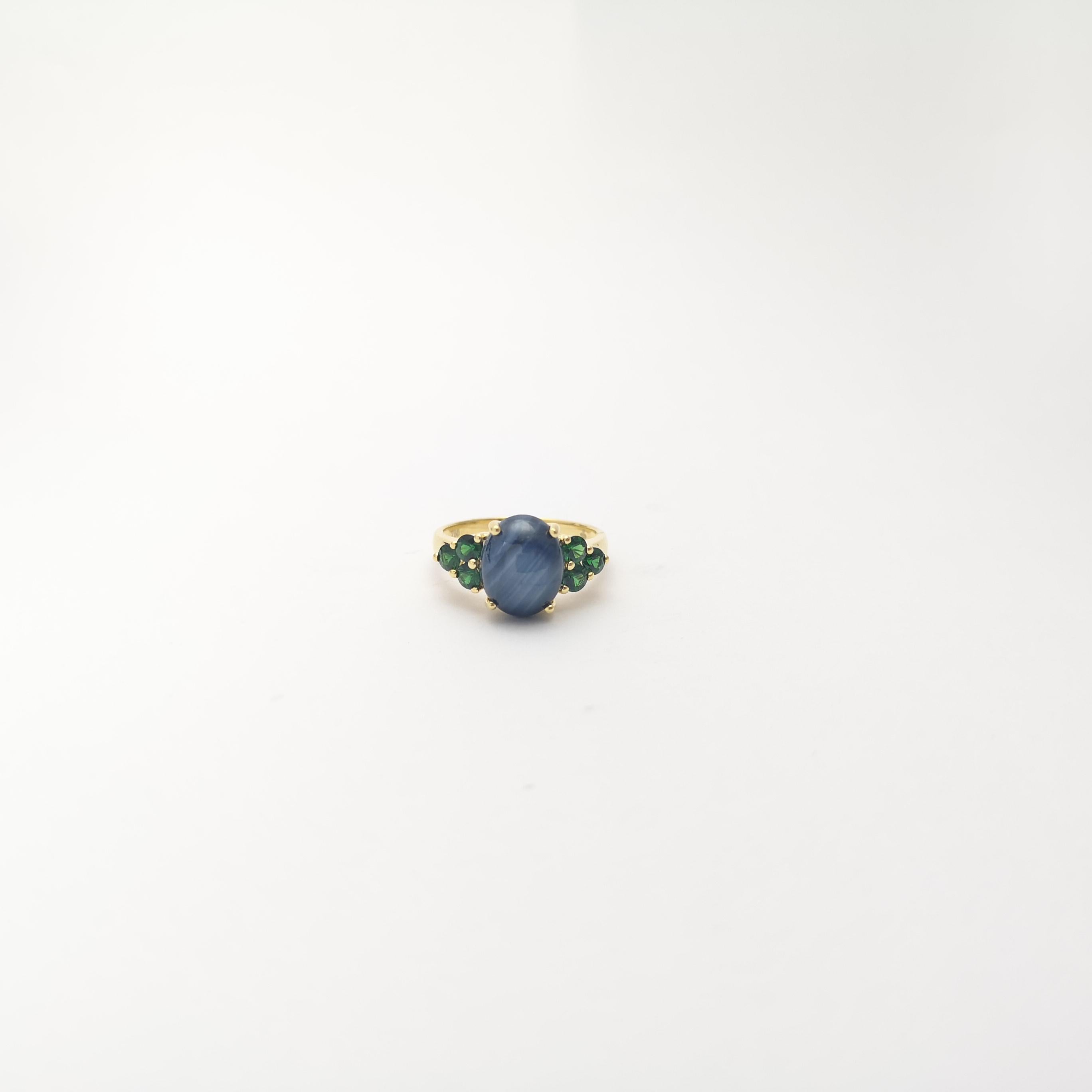 Blue Star Sapphire with Tsavorite Ring set in 18K Gold Settings For Sale 1