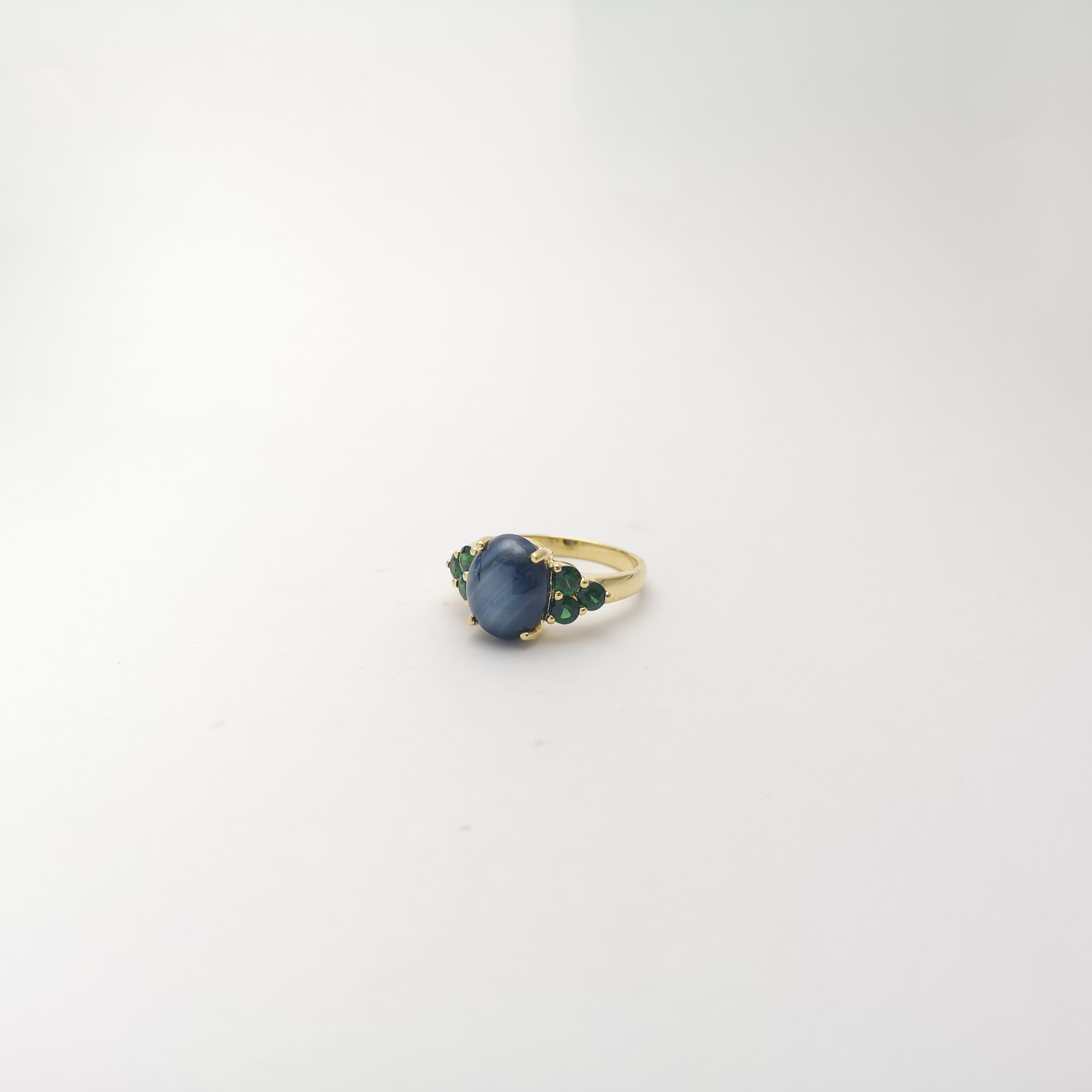 Blue Star Sapphire with Tsavorite Ring set in 18K Gold Settings For Sale 2