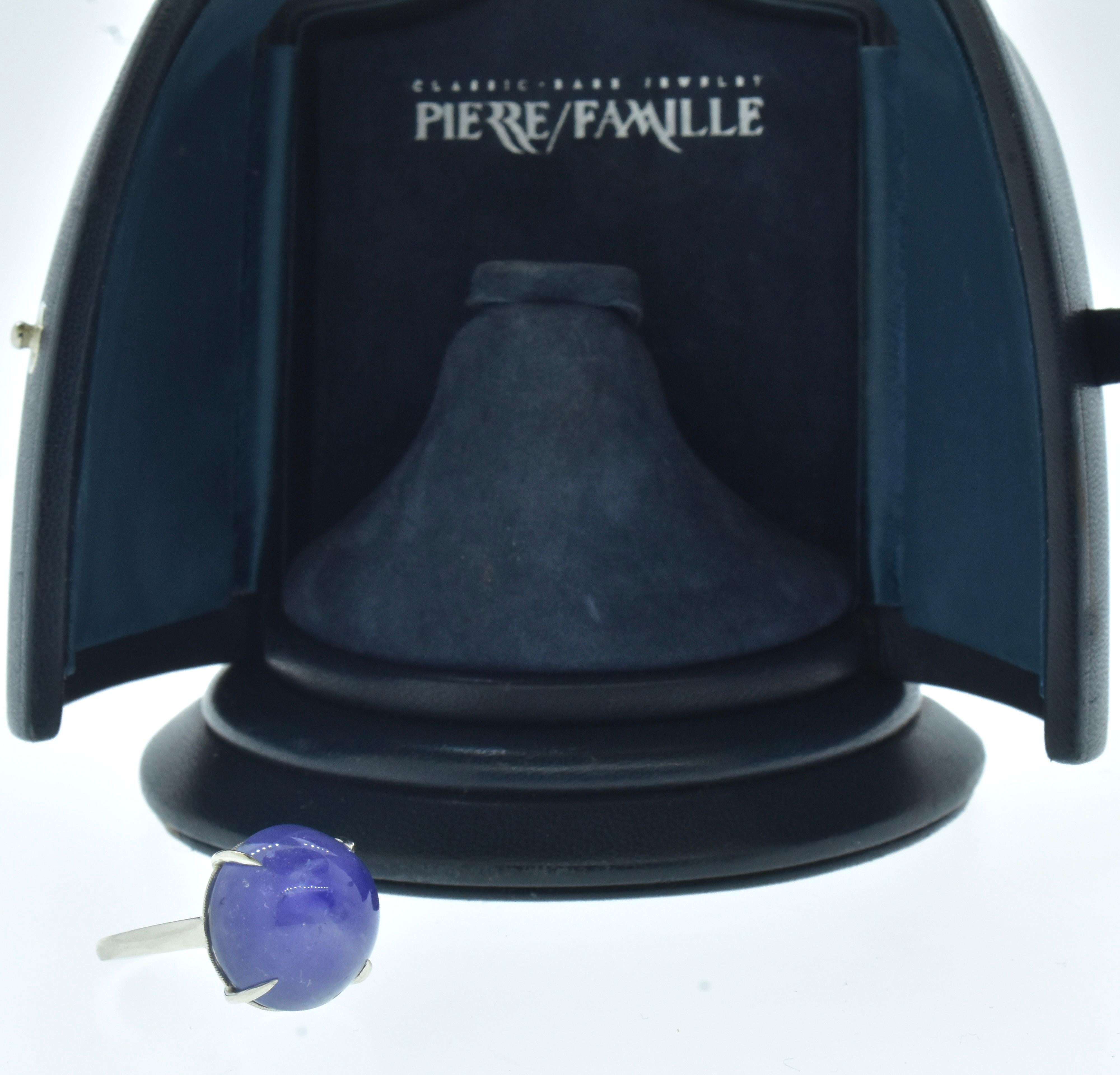 Blue Star Unheated Sapphire, 32 cts., Platinum New Ring by Pierre/Famille. For Sale 8