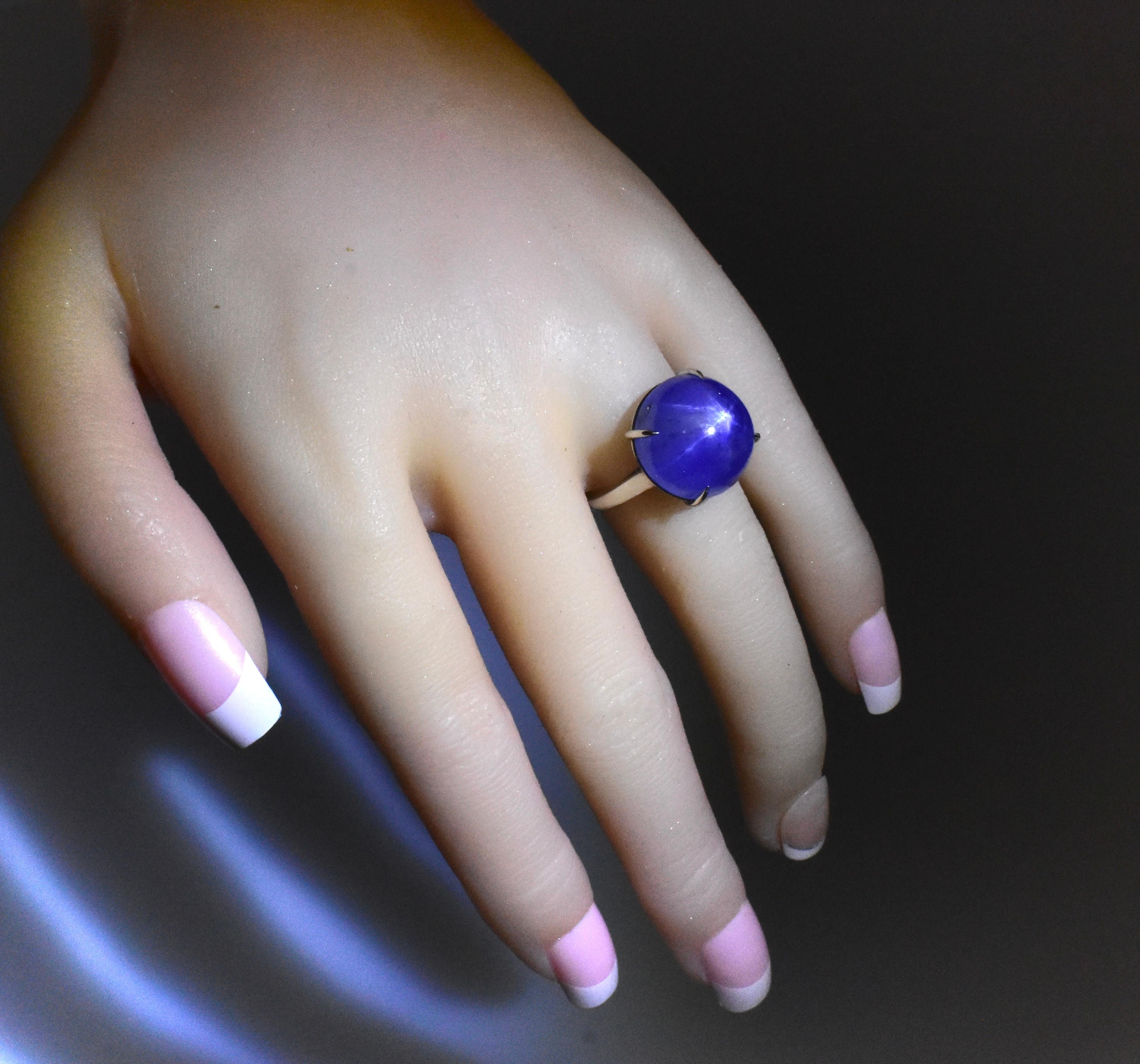 Contemporary Blue Star Unheated Sapphire, 32 cts., Platinum New Ring by Pierre/Famille. For Sale