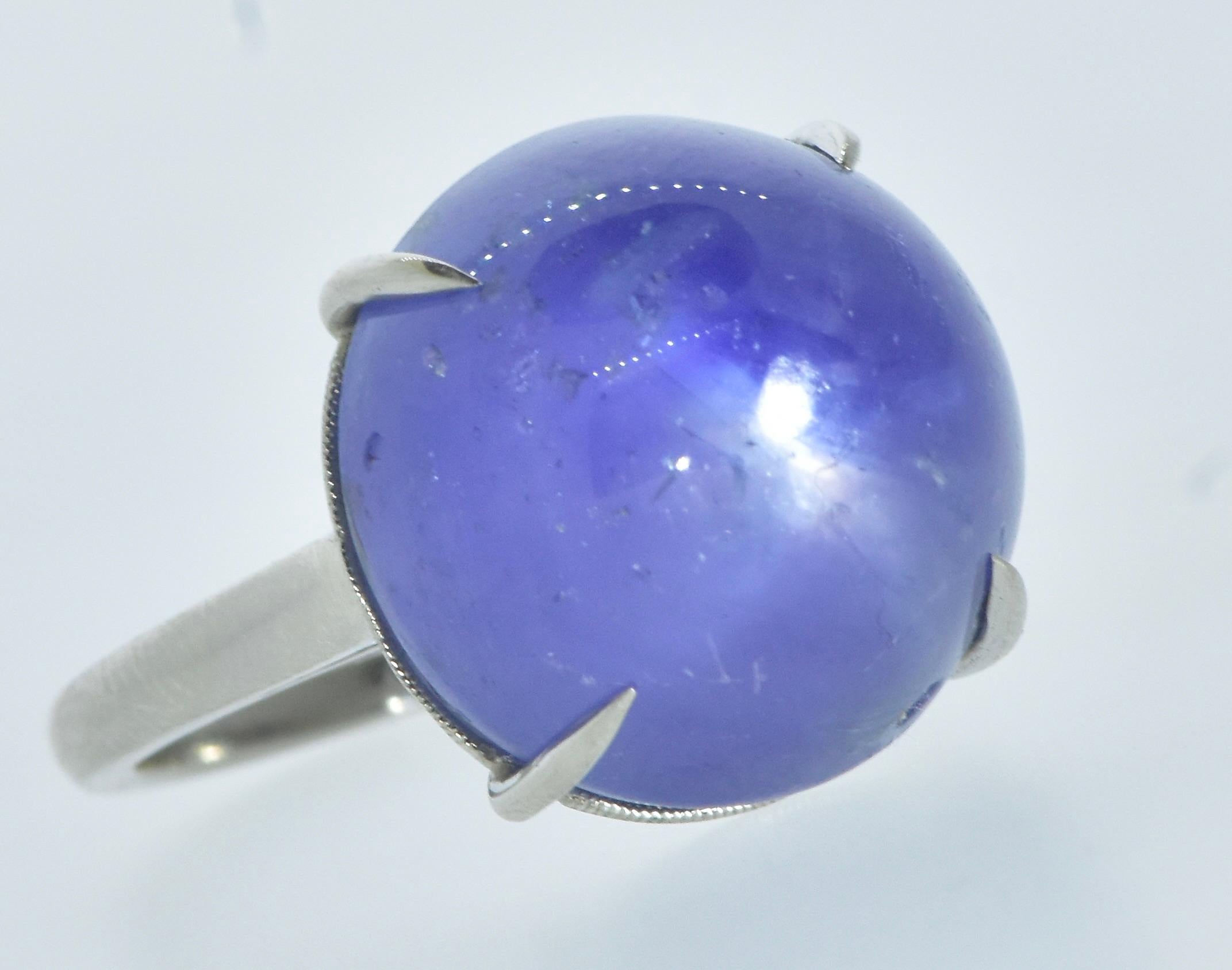 Blue Star Unheated Sapphire, 32 cts., Platinum New Ring by Pierre/Famille. For Sale 3