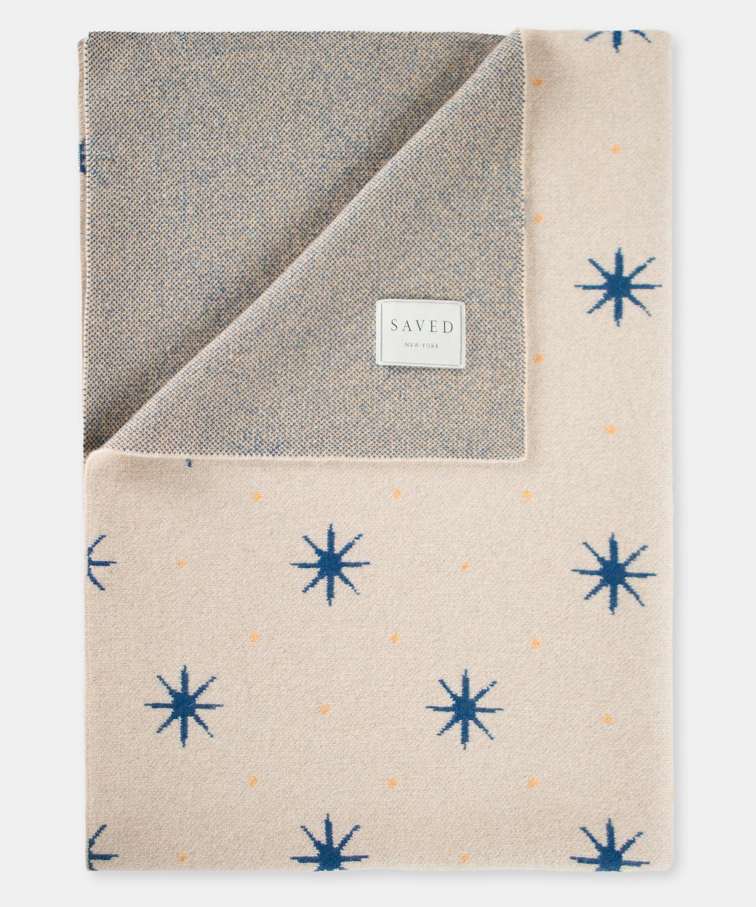 Mongolian Blue Stars Cashmere Throw by Saved, New York