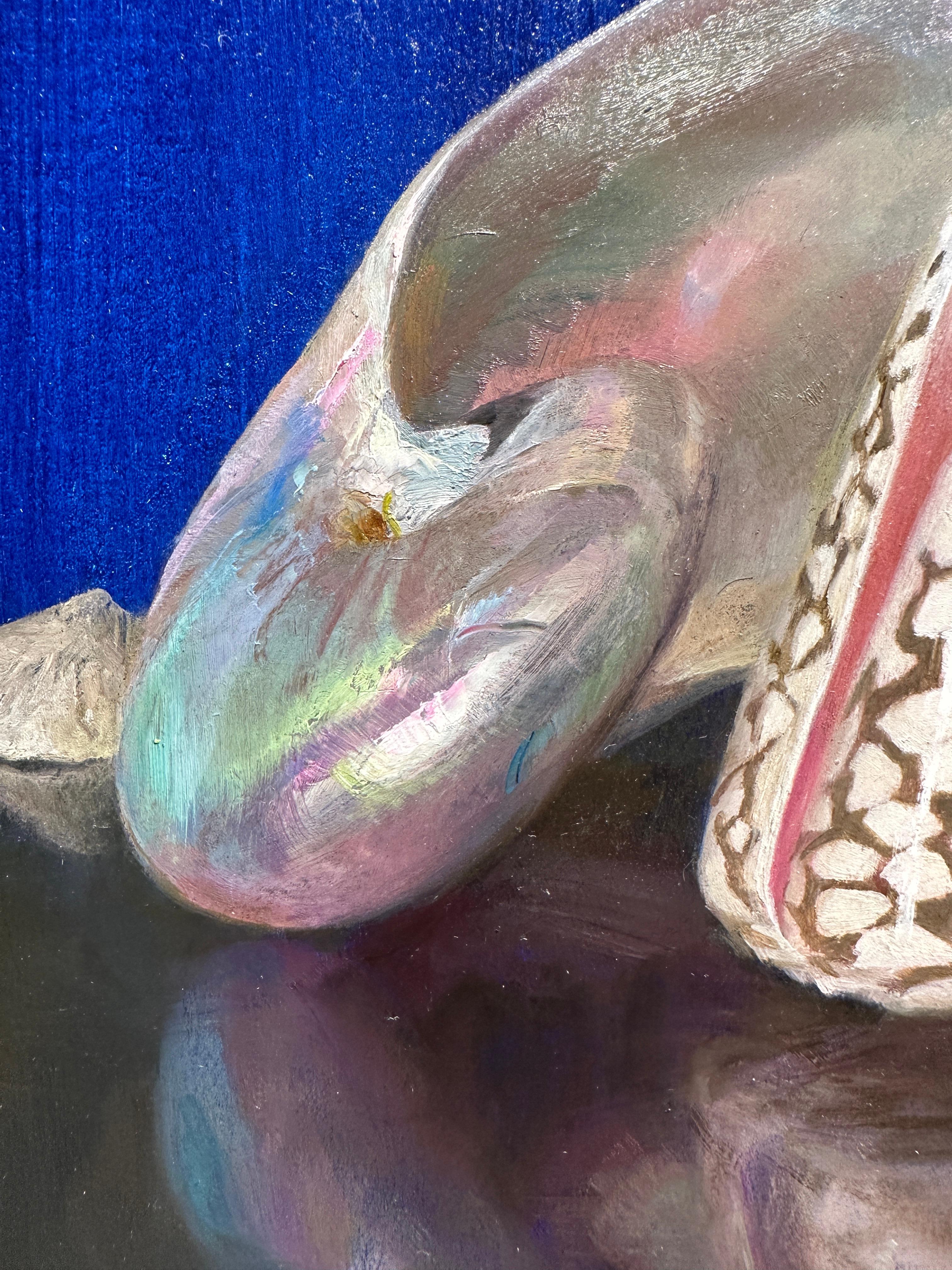 American Blue Still Life, Oil on Panel, Painting with Seashell Collection & Marble Bust