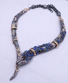 Blue Stone & Clear Crystal Snake Necklace
