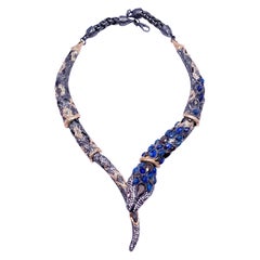 Blue Stone & Clear Crystal Snake Necklace