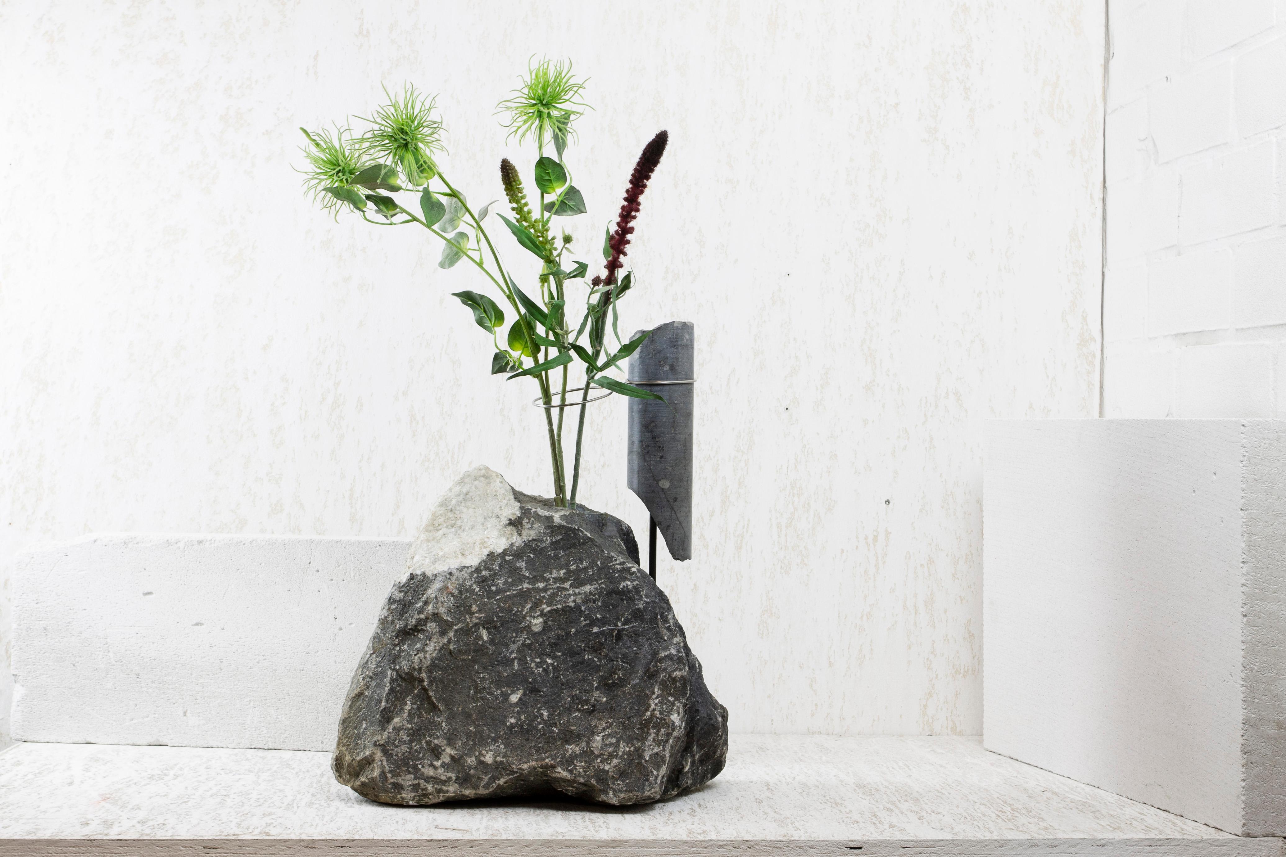 Belgian Blue Stone Flower Vessel by Studio DO For Sale