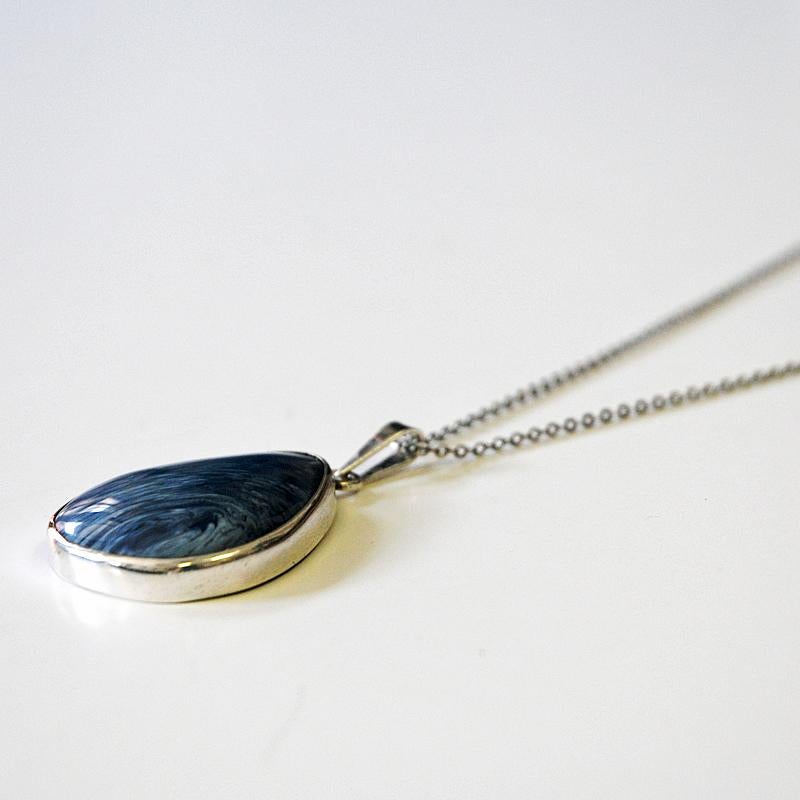 Swedish Blue Stone vintage Silverpendant by Ove Nordström, Sweden, 1971