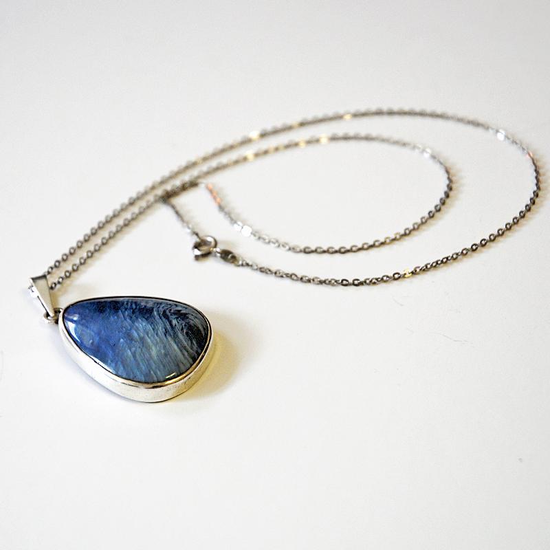 Blue Stone vintage Silverpendant by Ove Nordström, Sweden, 1971 In Good Condition In Stockholm, SE