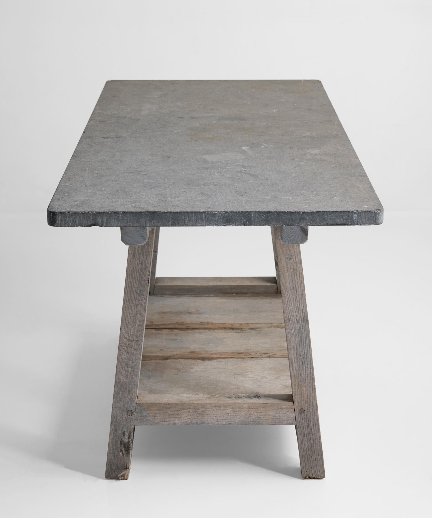 French Blue Stone Top Work Table, France, circa 1900