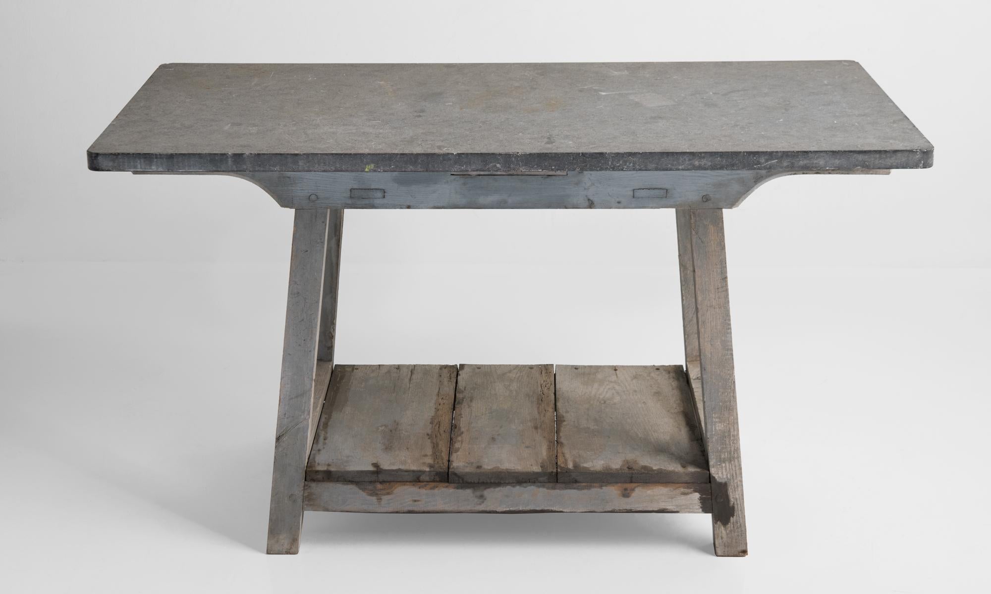 Blue Stone Top Work Table, France, circa 1900 In Good Condition In Culver City, CA
