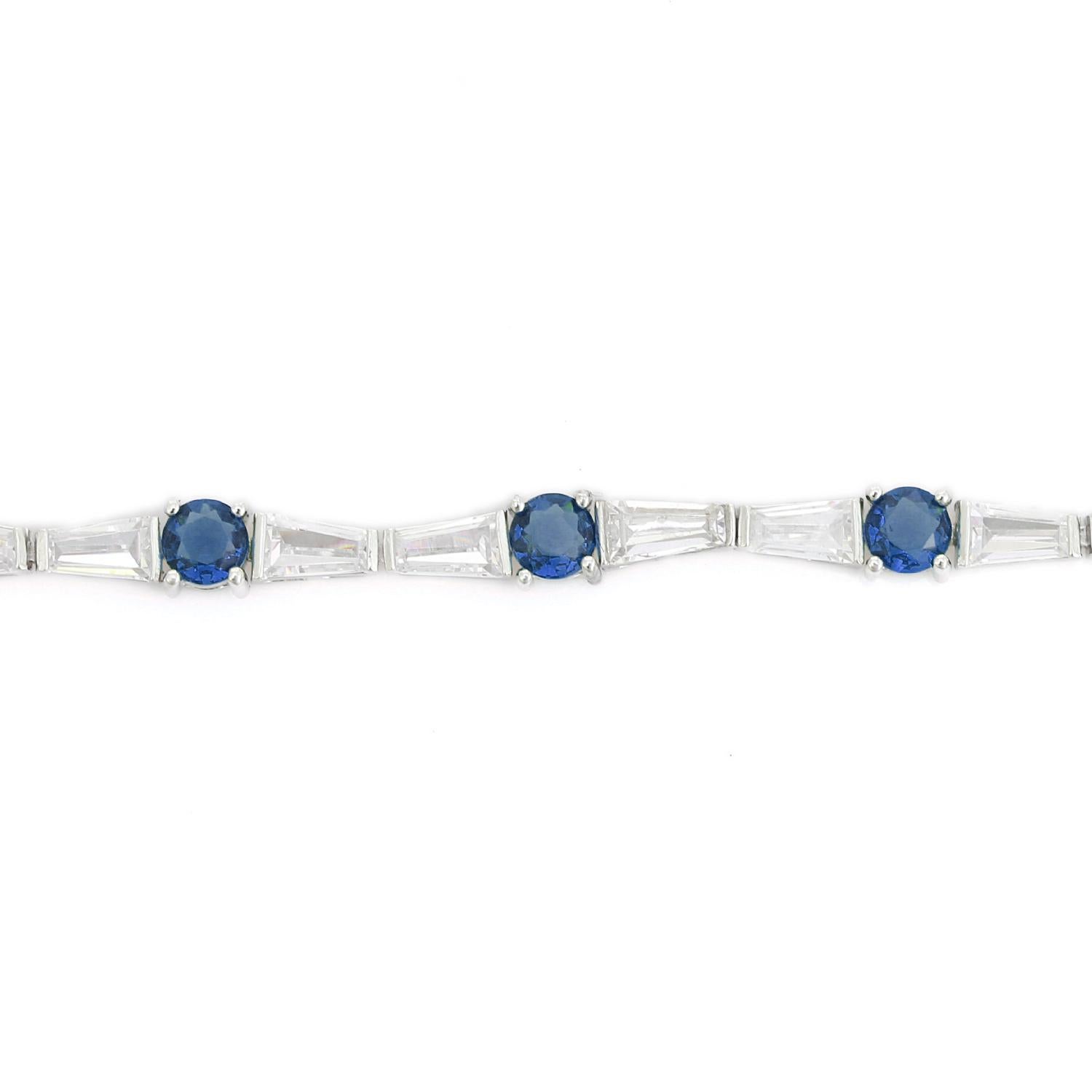 Women's Blue Stone Zircon Tennis Engagement Bracelet for Grandma in 925 Sterling Silver For Sale